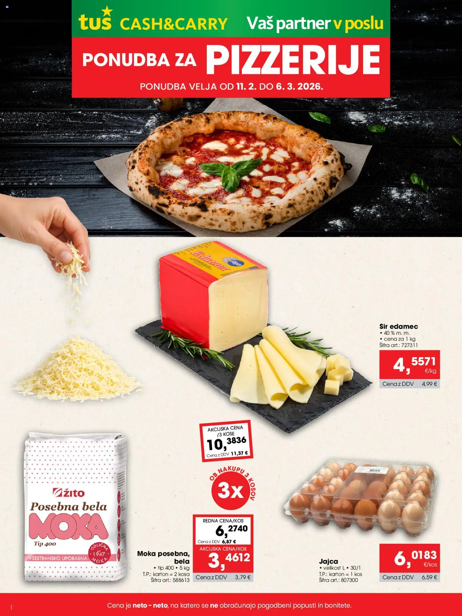 Novi Tuš katalog ponudbe – veljaven od 11.02.2026 | Stran: 1 | Izdelki: Edamec, Moka, Kos, Jajca