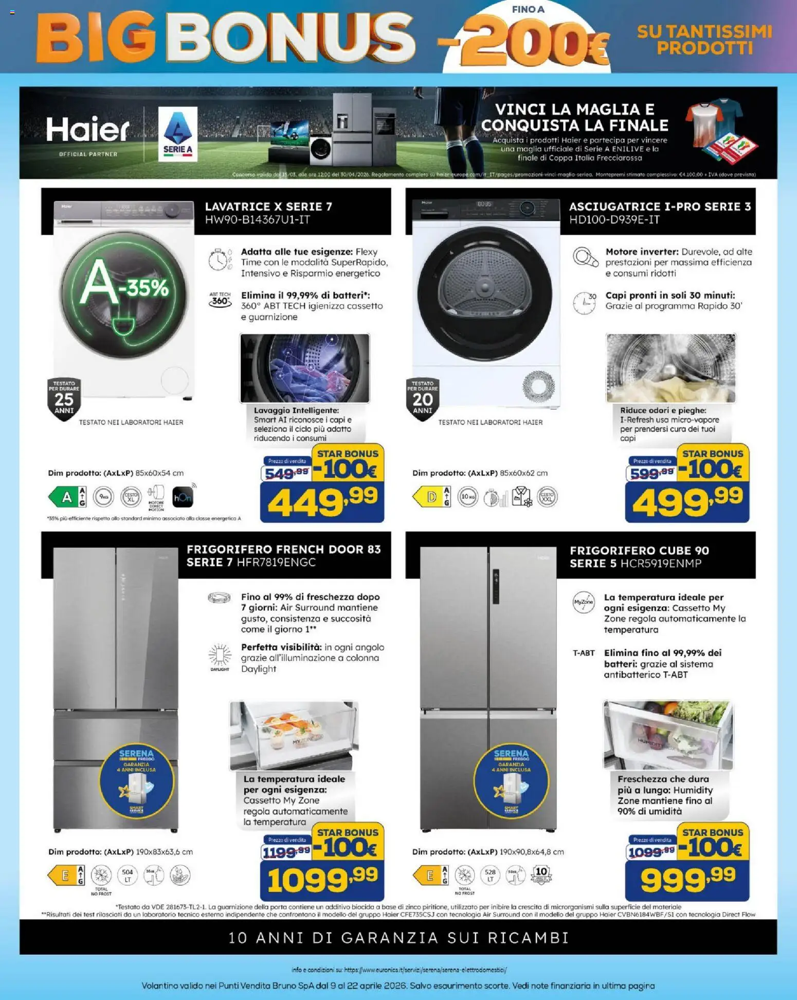 Volantino BRUNO del 09.04.2026 | Pagina: 35 | Prodotti: Lavatrice, Asciugatrice, Frigorifero