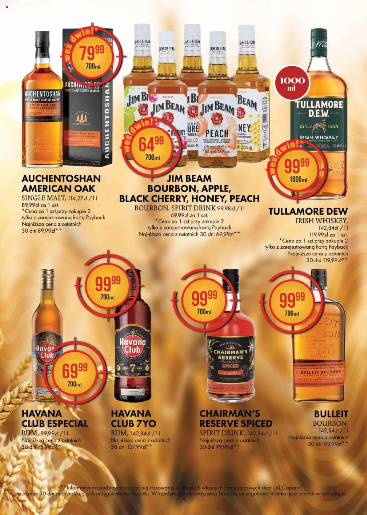 Al.Capone Gazetka od 11.08.2025 | Strona: 4 | Produkty: Karta, Tullamore Dew, Bourbon, Whisky