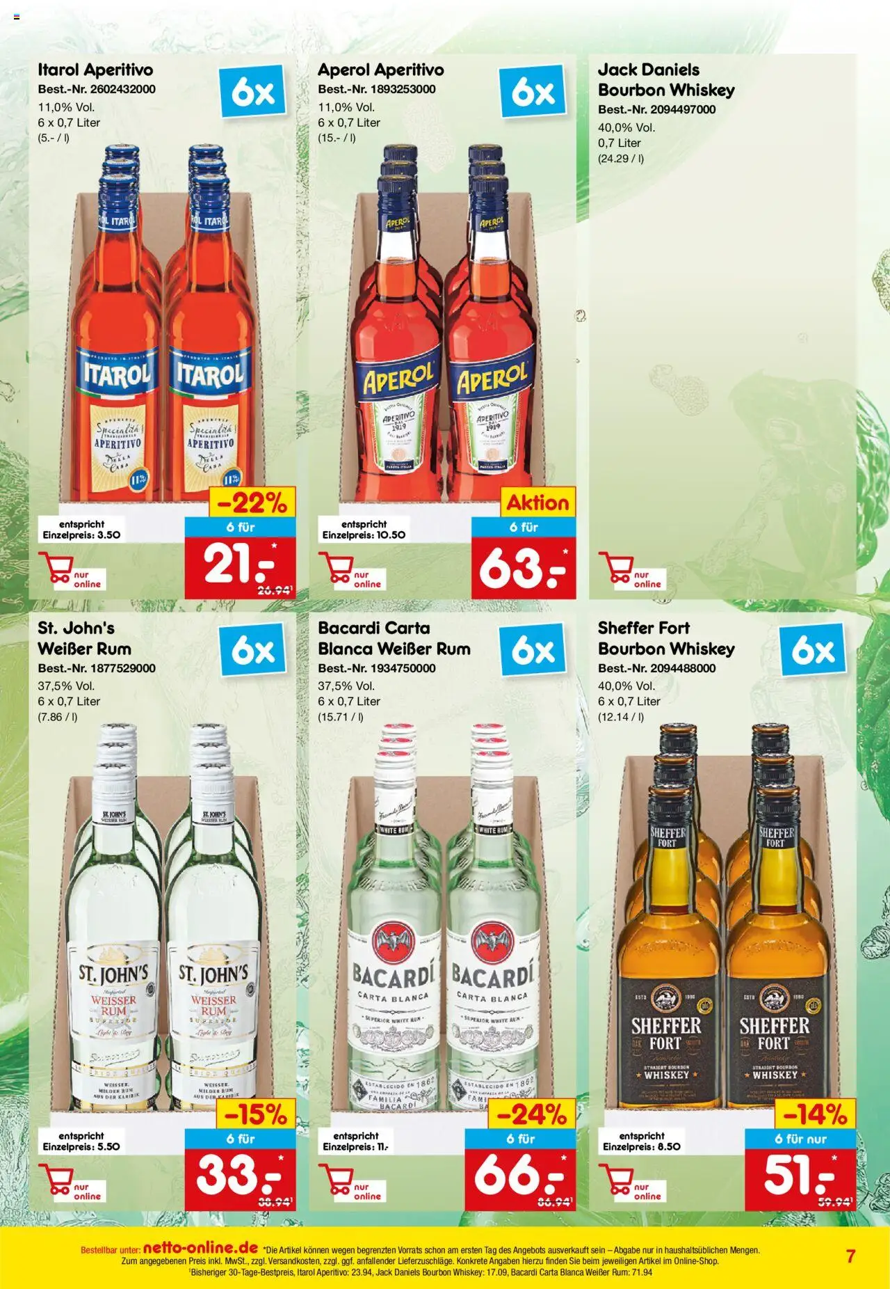 Netto Marken-Discount Online-Angebote September - gültig ab dem 01.09.2025 | Seite: 7 | Produkte: Bacardi, Rum, Aperol, Bourbon