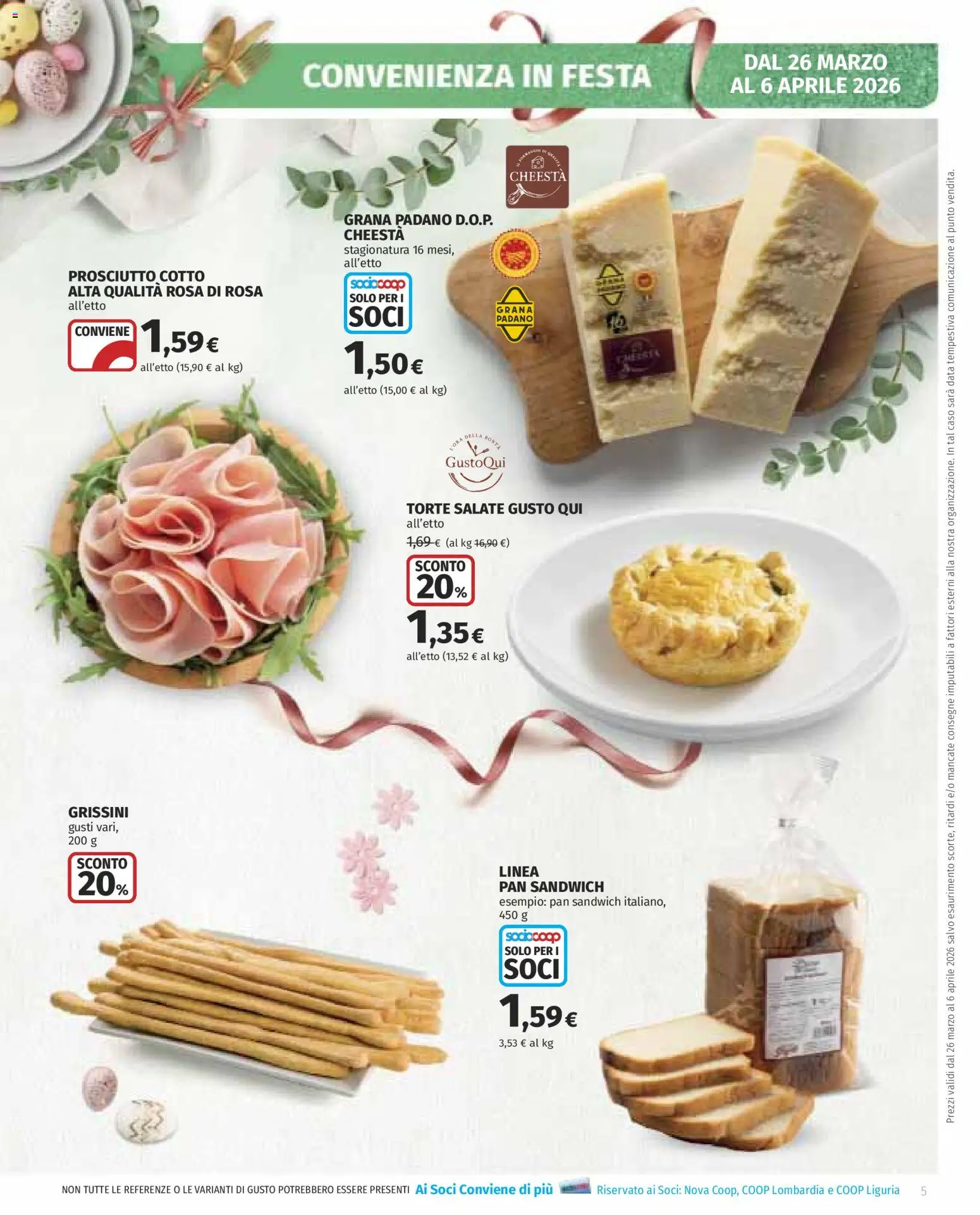 Volantino COOP del 26.03.2026 | Pagina: 5 | Prodotti: Prosciutto Cotto, Data, Grana Padano, Grissini
