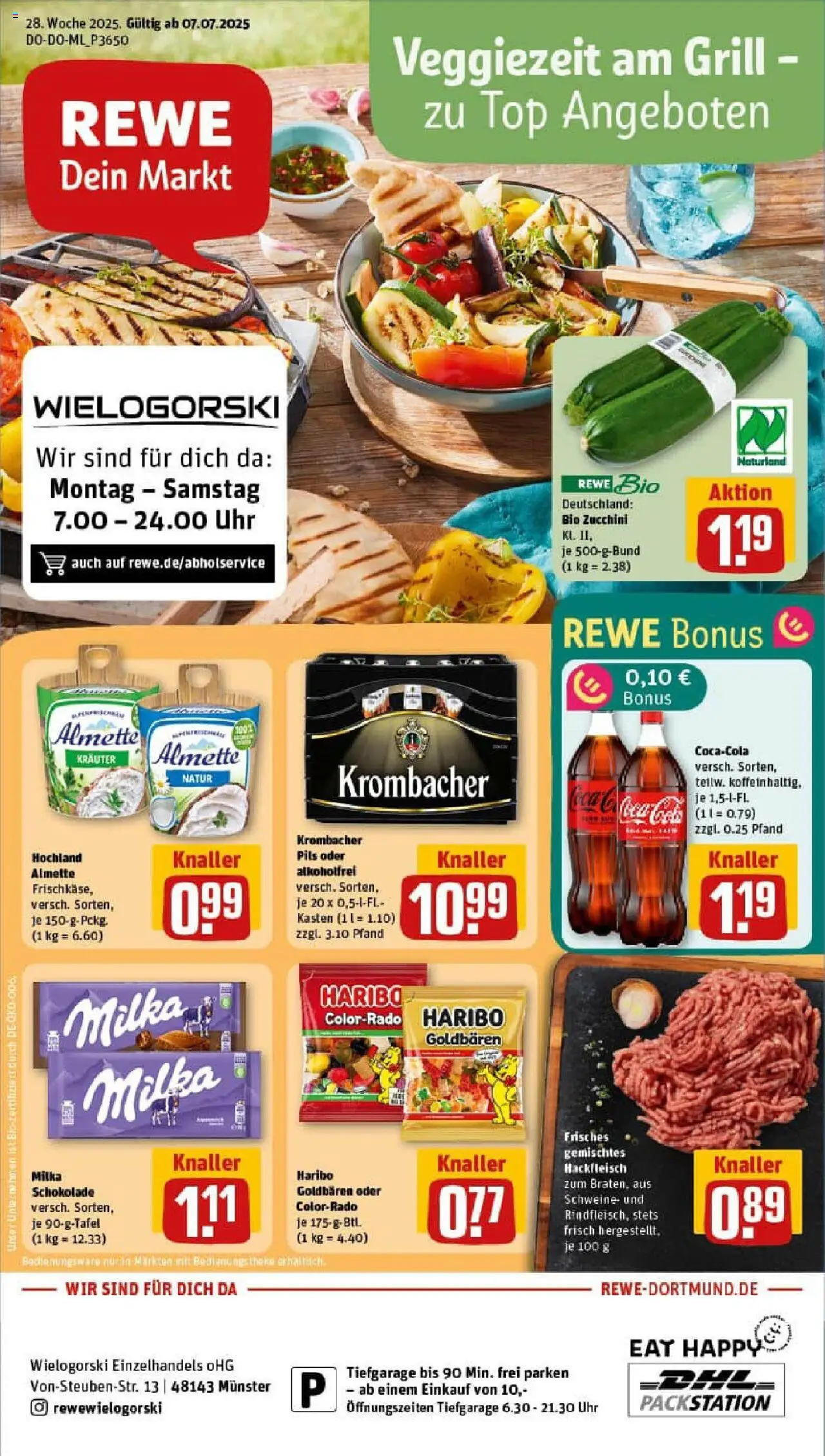 Rewe prospekt Münster	 - gültig ab dem 06.07.2025 | Seite: 1 | Produkte: Top, Grill, Almette, Milka