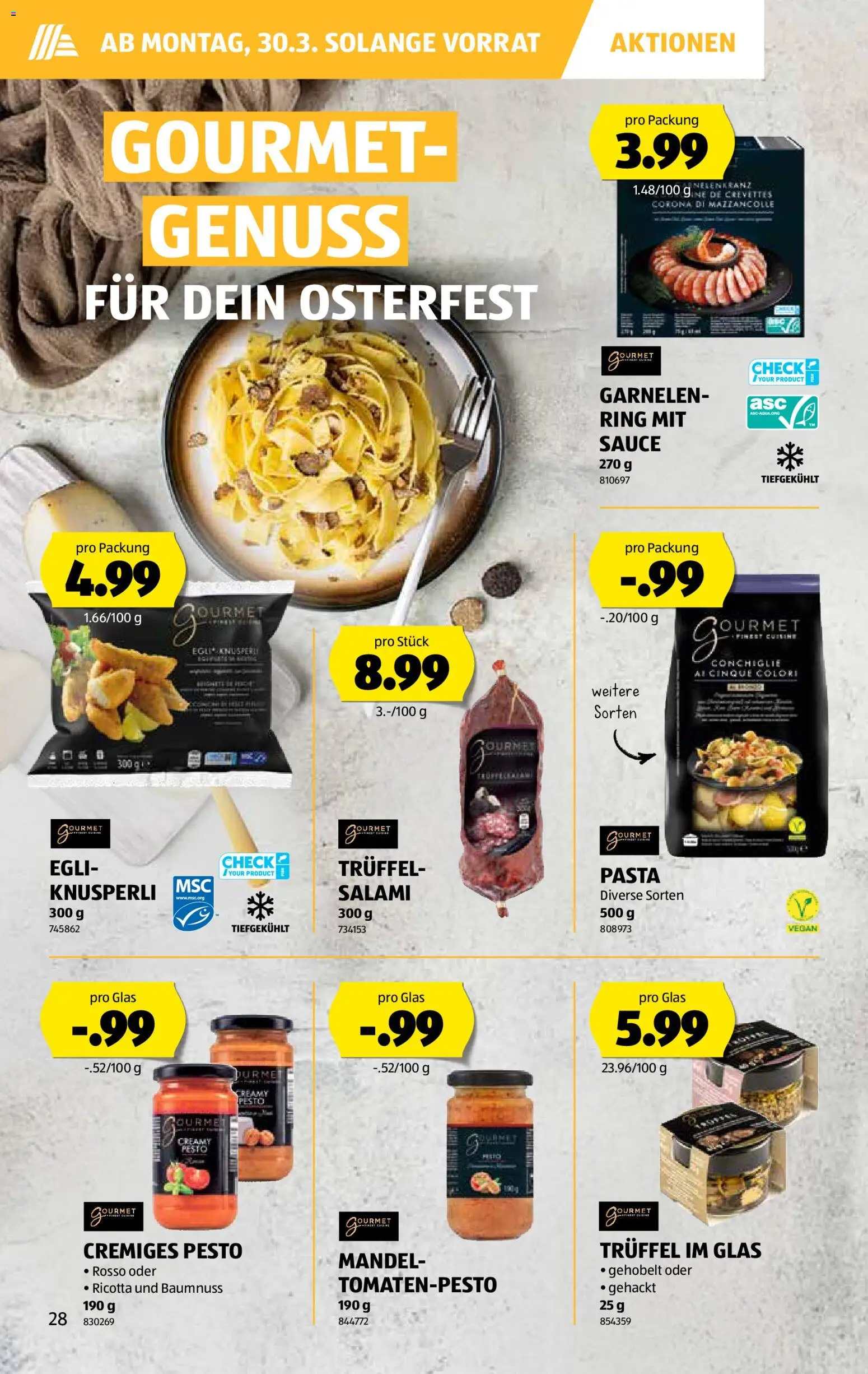 Aldi aktionen – gültig ab 26.03.2026 | Seite: 29 | Produkte: Garnelen, Salami, Pasta