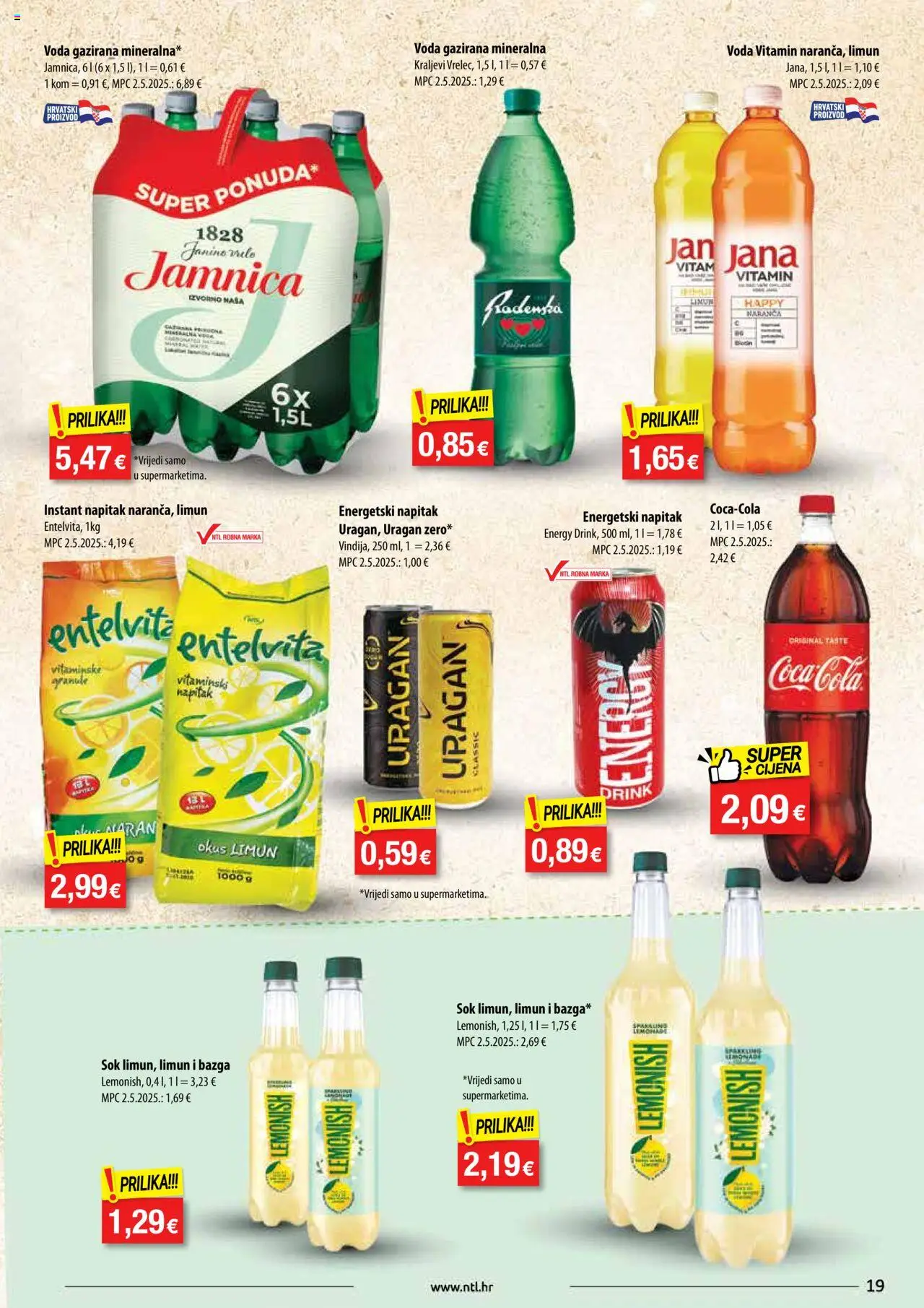 NTL katalog | vrijedi od 10.09.2025 | Stranica: 19 | Proizvodi: Gazirana mineralna voda, Voda, Limun, Bazga