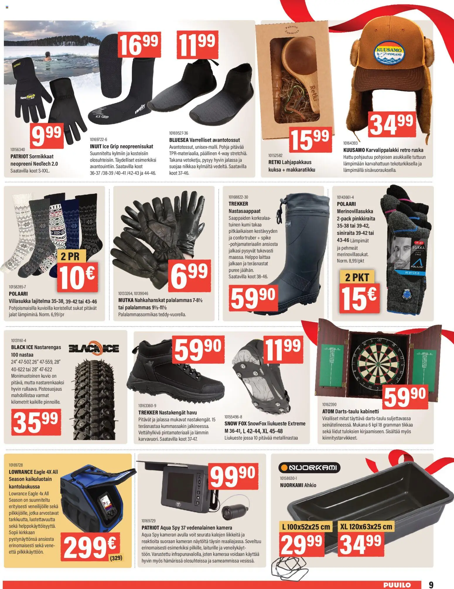 Puuilo tarjoukset – voimassa 24.11.2025 alkaen | Sivu: 9 | Tuotteet: Vene, Sukat, Hattu, Kamera
