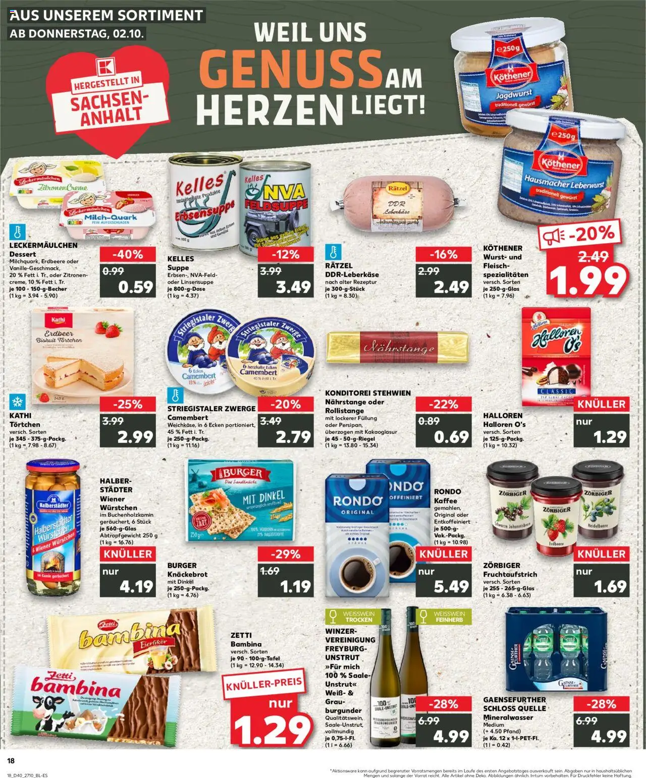 Kaufland prospekt Zeitz	 – gültig ab 05.10.2025 | Seite: 18 | Produkte: Kaffee, Weißwein, Creme, Wurst