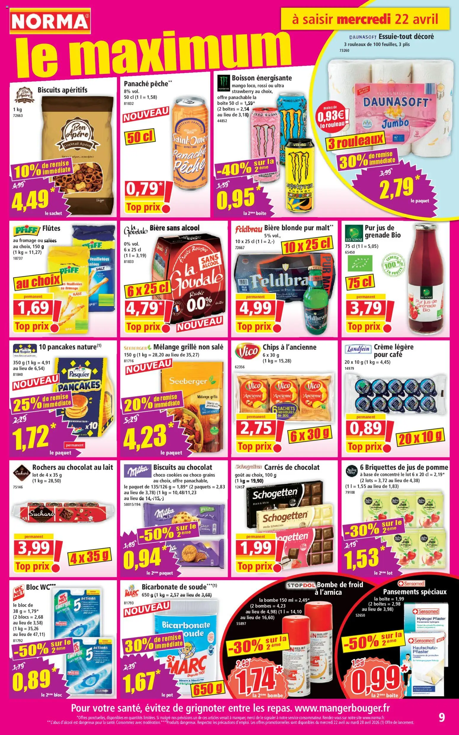 {H1} | Page: 9 | Produits: Rouleau, Bicarbonate de soude, Jus, Crème