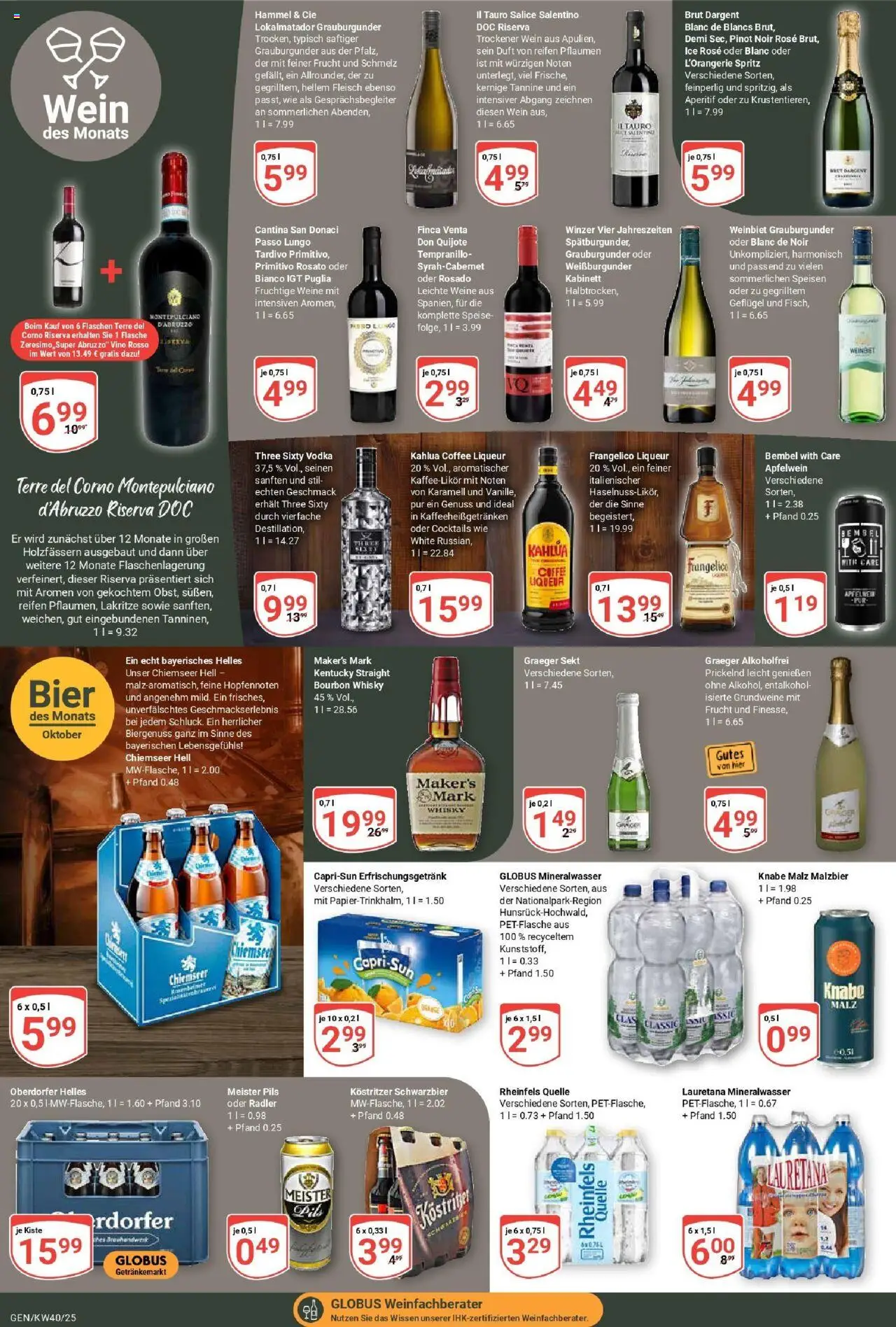Globus prospekt Gensingen	 – gültig ab 28.09.2025 | Seite: 22 | Produkte: Bier, Mineralwasser, Vodka, Rheinfels quelle