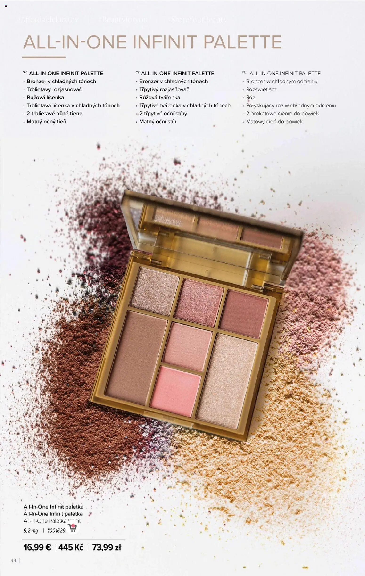 Nové Farmasi akcie – leták je platný od 01.01.2026 | Strana: 44 | Produkty: Bronzer, Lícenka, Rozjasňovač, Očné tiene