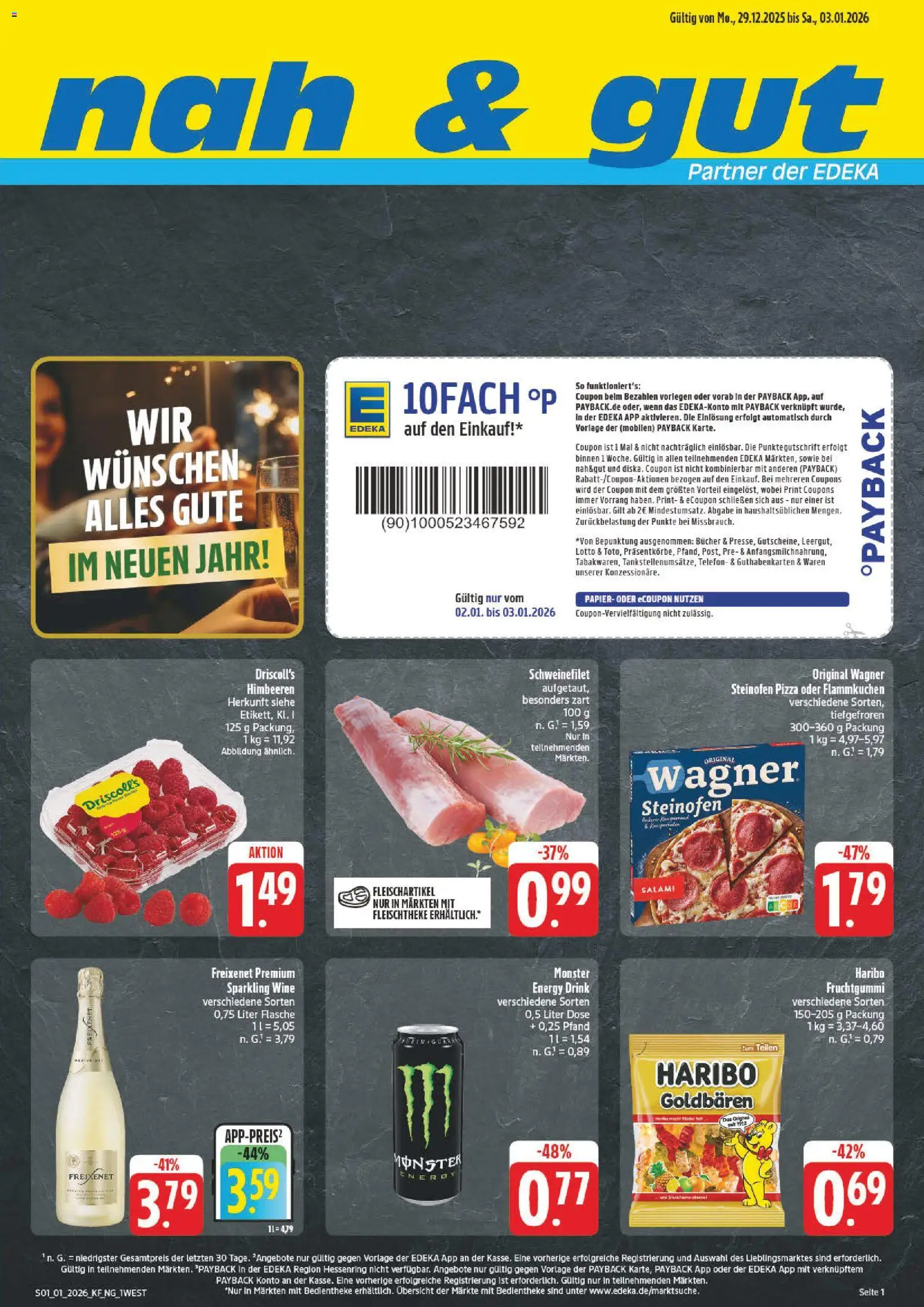 nah & gut Prospekt 	 – gültig ab 29.12.2025 | Seite: 1 | Produkte: Haribo, Energy, Freixenet, Pizza