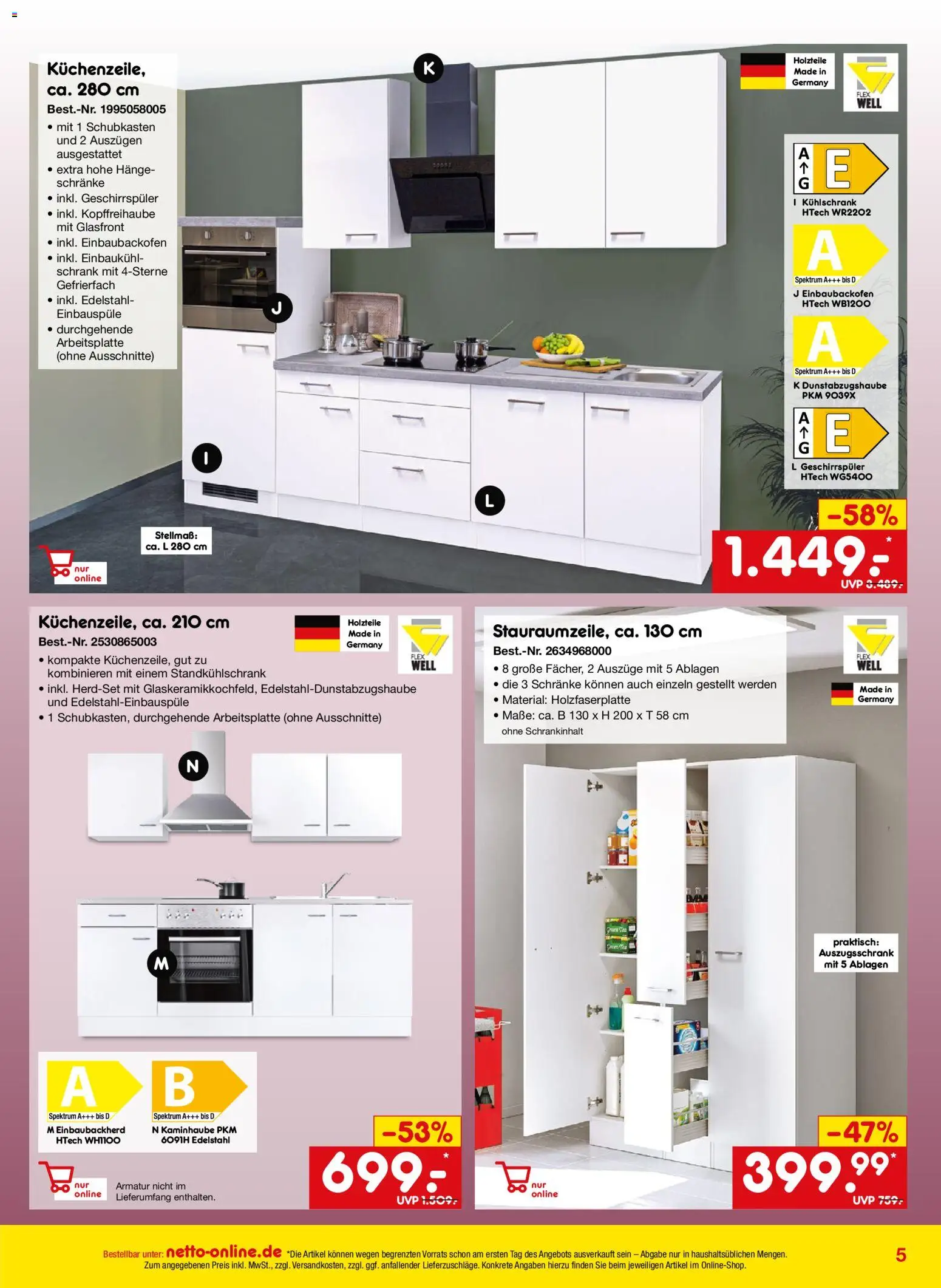 Netto Marken-Discount Online-Angebote Februar – gültig ab 01.02.2026 | Seite: 5 | Produkte: Geschirrspüler, Schrank, Kühlschrank, Armatur