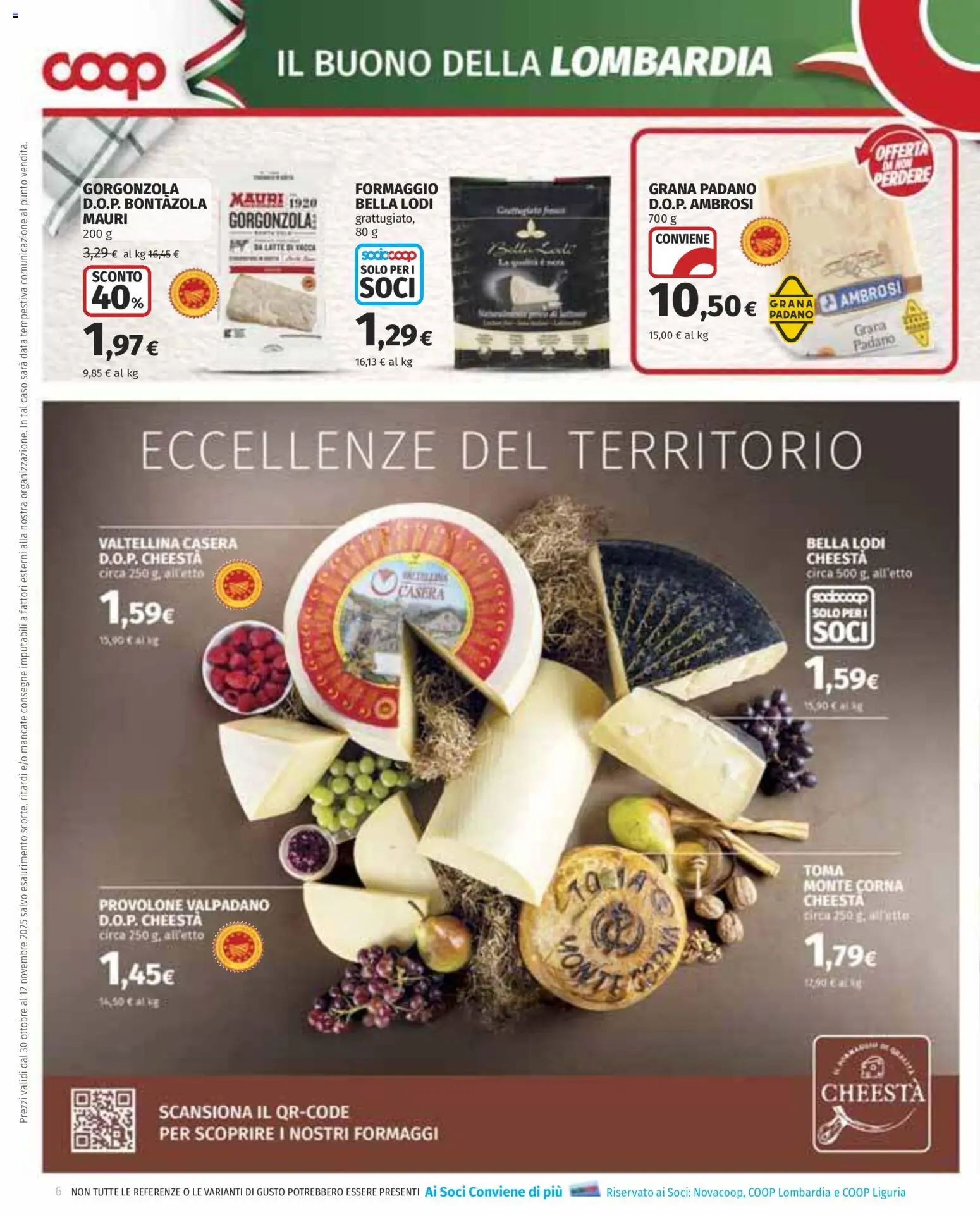 Volantino COOP del 30.10.2025 | Pagina: 6 | Prodotti: Provolone, Data, Grana Padano, Gorgonzola