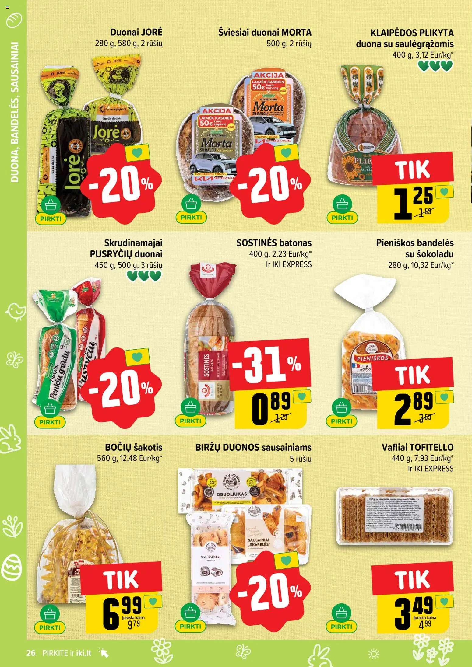 IKI akcijos nuo 16.03.2026 | Puslapis: 26 | Prekių: Sausainiai, Batonas, Bandelės, Vafliai