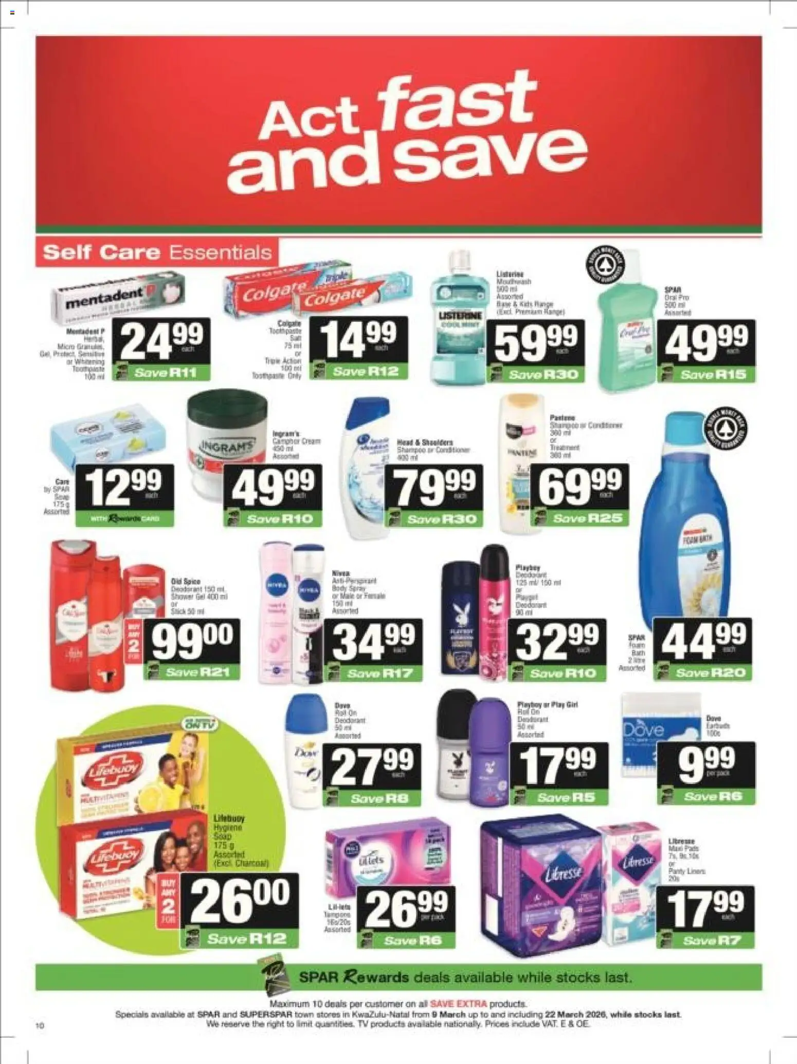 New Superspar catalogue – valid from 09.03.2026 | Page: 10 | Products: Body spray, Conditioner, Deodorant, Toothpaste