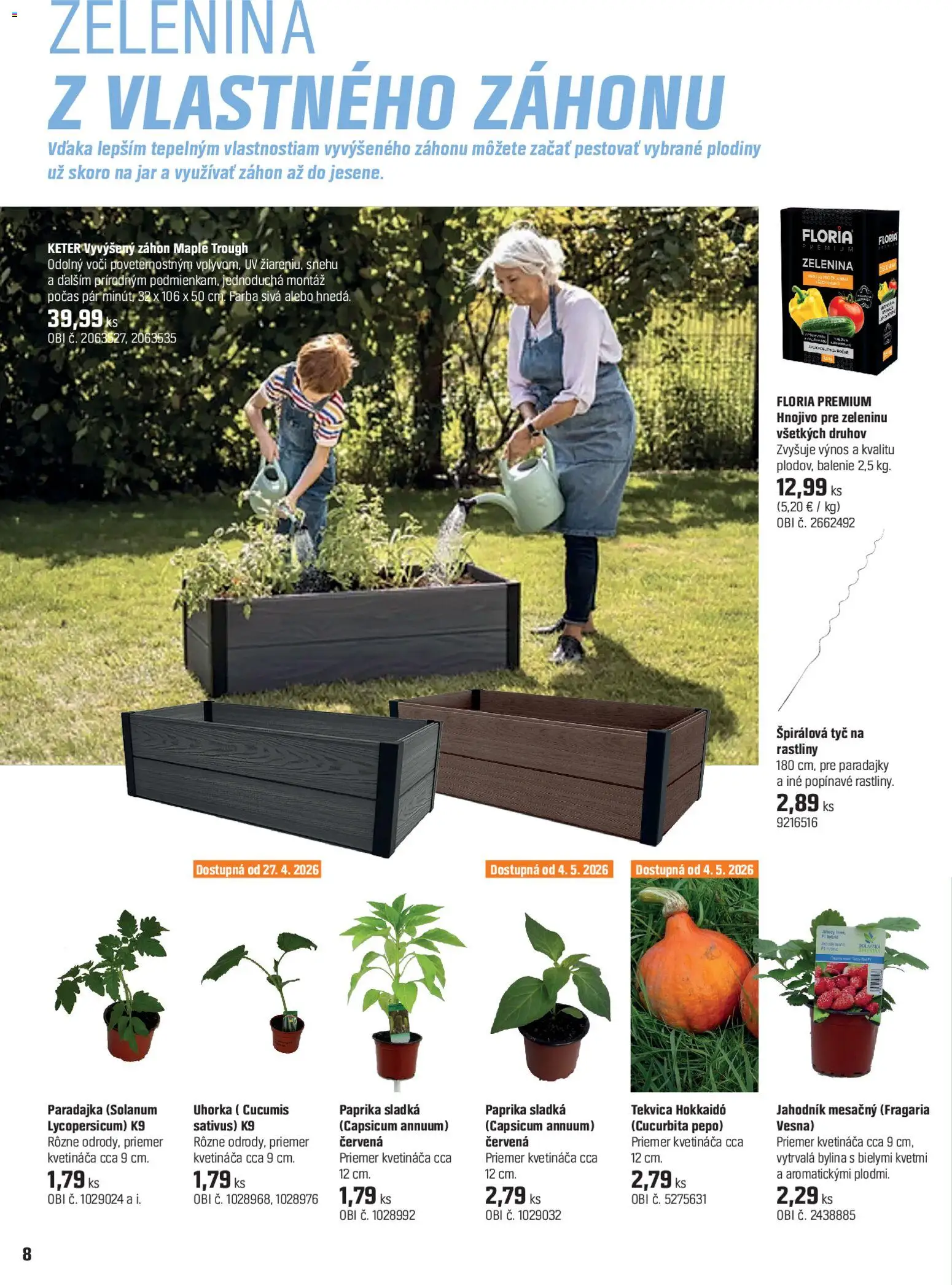 Nové OBI akcie – leták je platný od 15.04.2026 | Strana: 8 | Produkty: Vyvýšený záhon, Paradajky, Jar