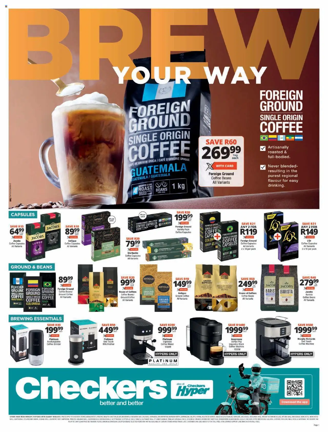 Checkers KwaZulu-Natal - Coffee Promotion │ valid from 21.07.2025 | Page: 1 | Products: Coffee maker, Grinder, Milk frother, Coffee