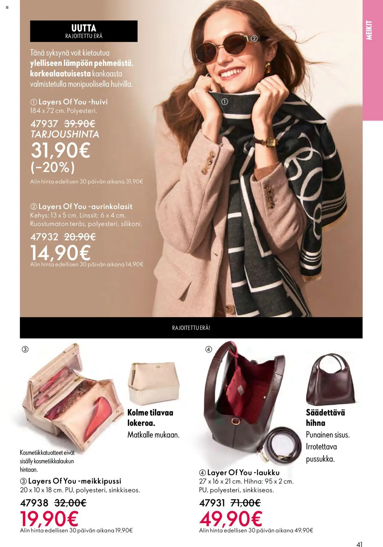 Oriflame - Esite 14 – voimassa 08.10.2025 alkaen | Sivu: 41 | Tuotteet: Laukku, Meikkipussi, Linssit, Huivi