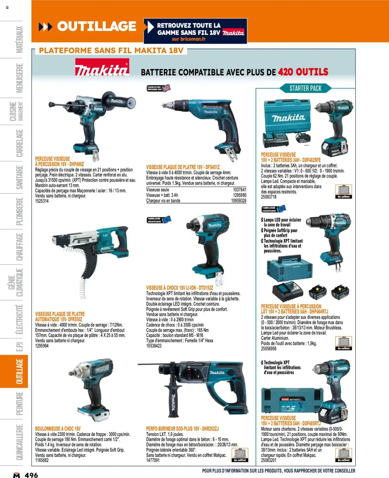  | Page: 496 | Produits: Ceinture, lampe LED, Perceuse Visseuse, Batterie