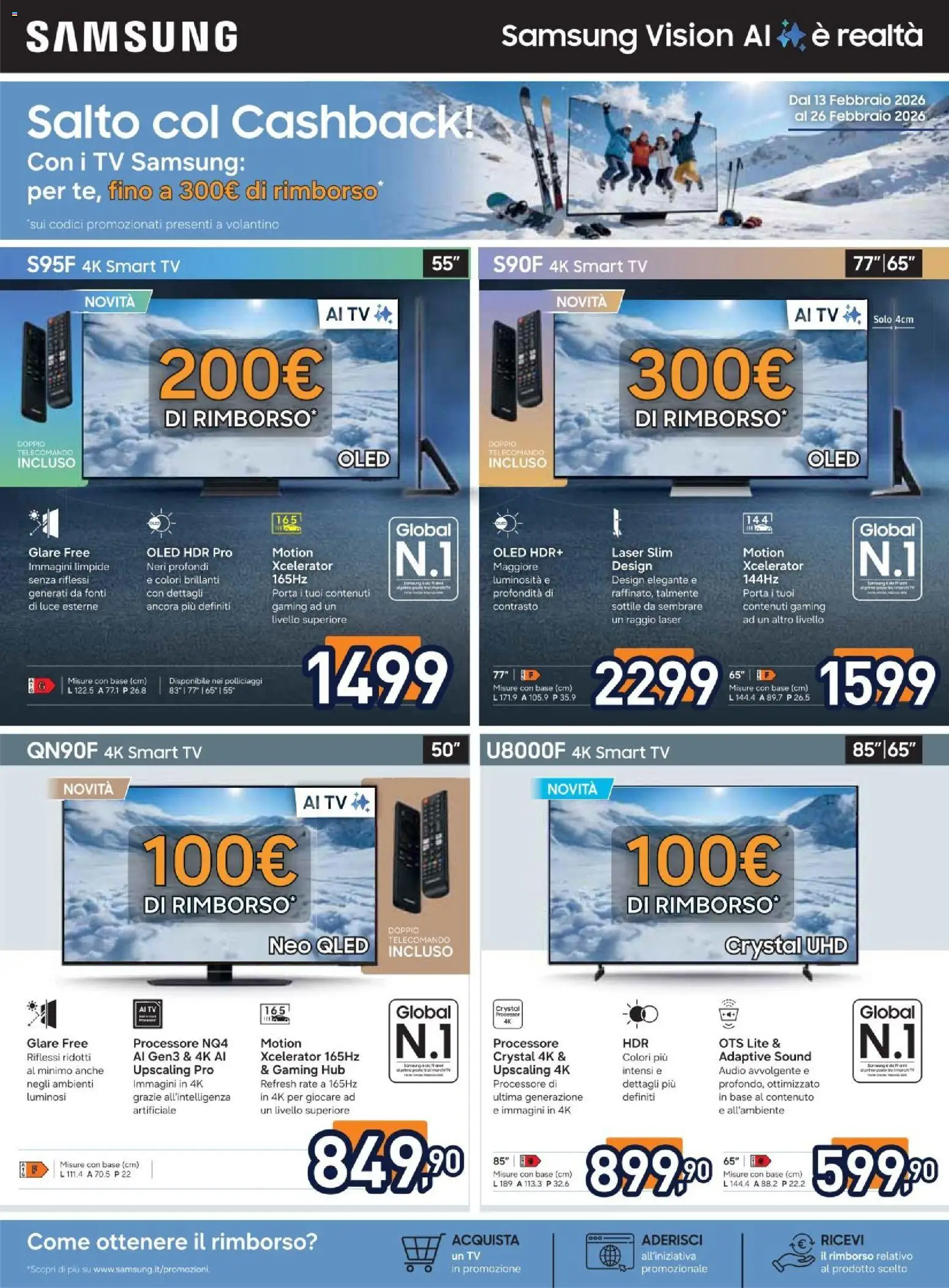 Volantino Unieuro del 13.02.2026 | Pagina: 2 | Prodotti: Tv samsung, smart TV, TV, Audio