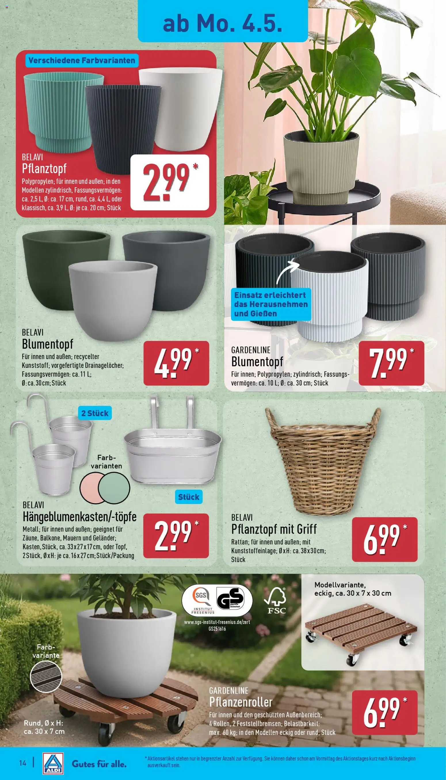 Aldi Prospekt 	 – gültig ab 04.05.2026 | Seite: 14 | Produkte: Belavi, Blumentopf