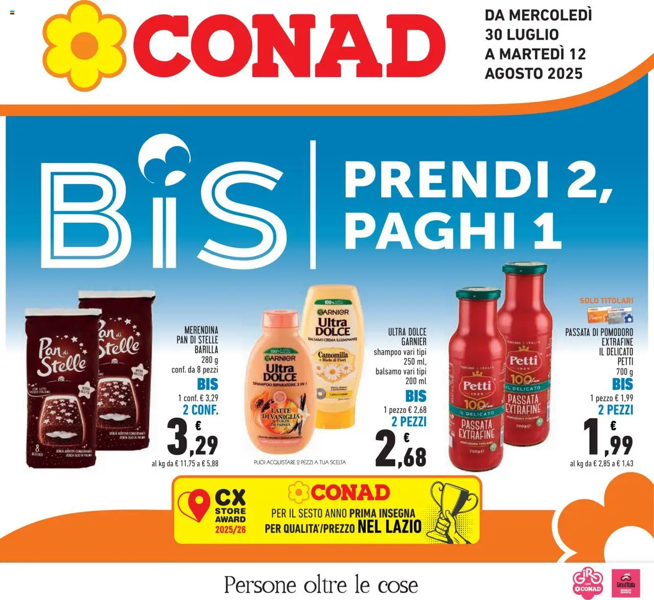 Volantino Conad del 30.07.2025 | Pagina: 1 | Prodotti: Crema, Latte, Passata di pomodoro, Miele