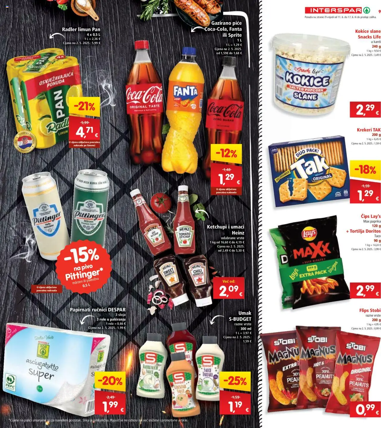 Interspar katalog | vrijedi od 11.06.2025 | Stranica: 9 | Proizvodi: Radler, Papirnati ručnici, Čips, Kokice