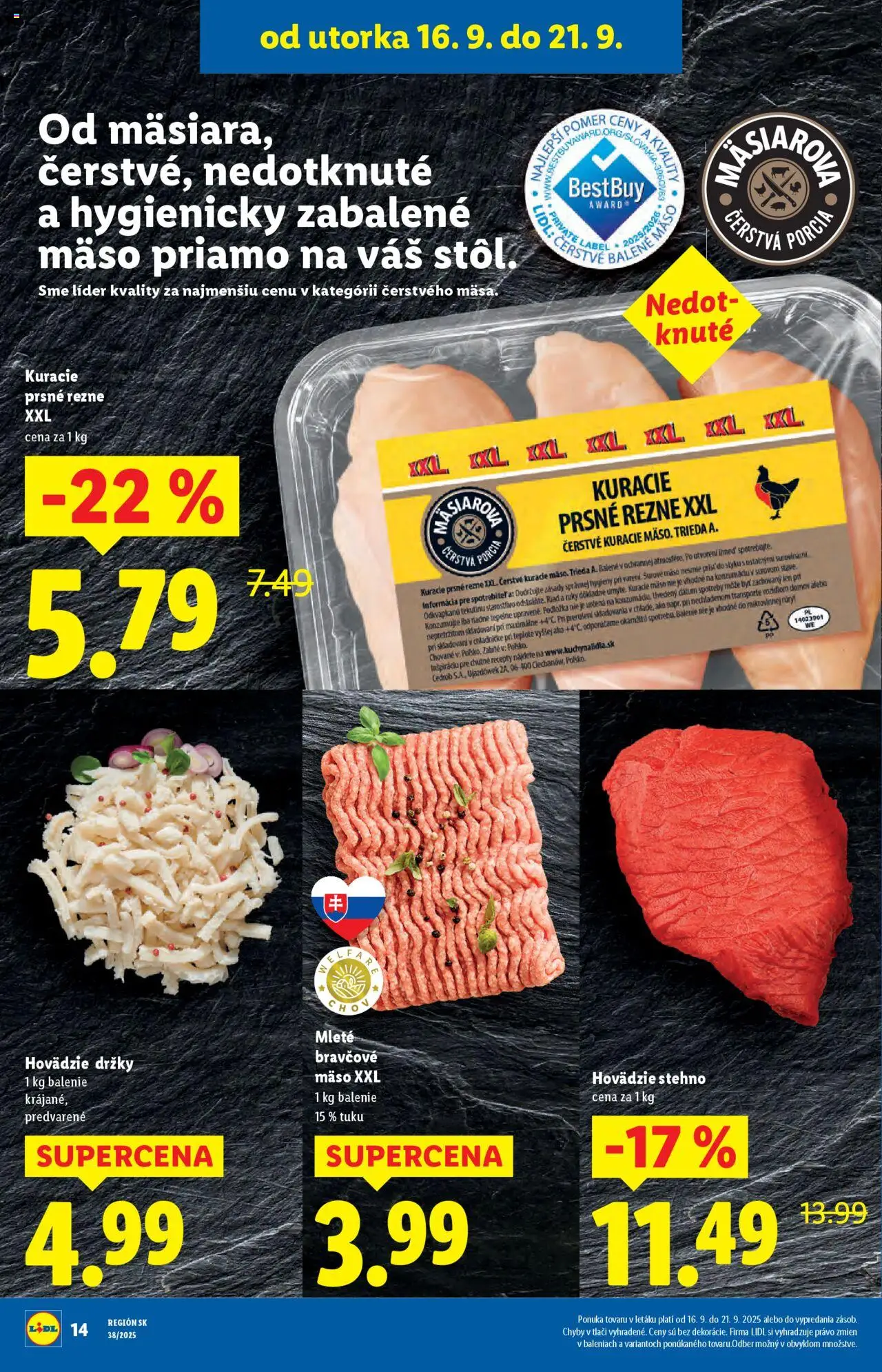 Nové Lidl akcie – leták je platný od 16.09.2025 | Strana: 14 | Produkty: Bravčové mäso