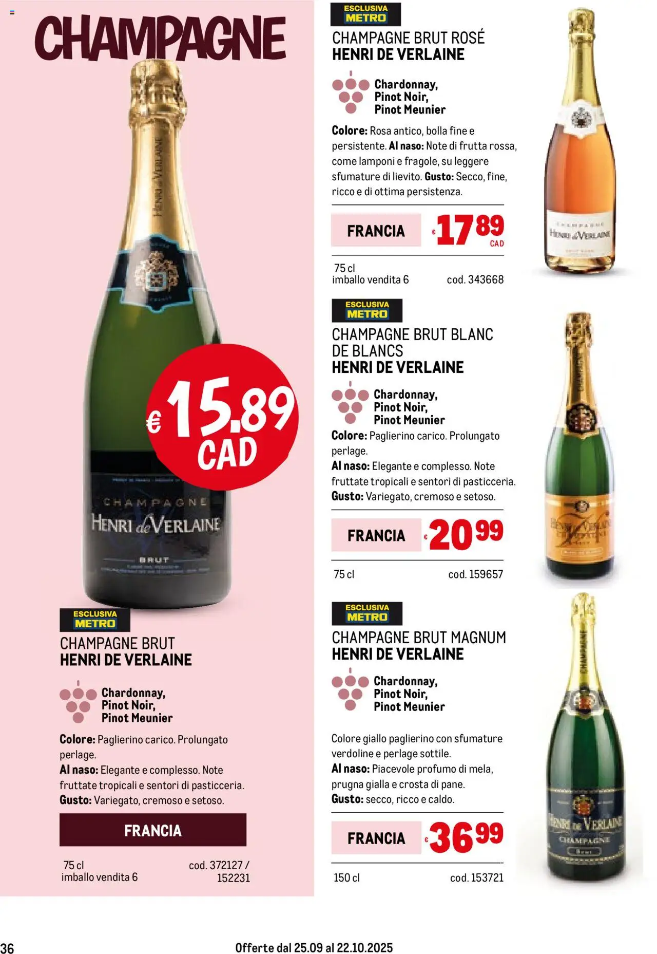 Volantino Metro del 25.09.2025 | Pagina: 36 | Prodotti: Lamponi, Frutta, Champagne, Profumo