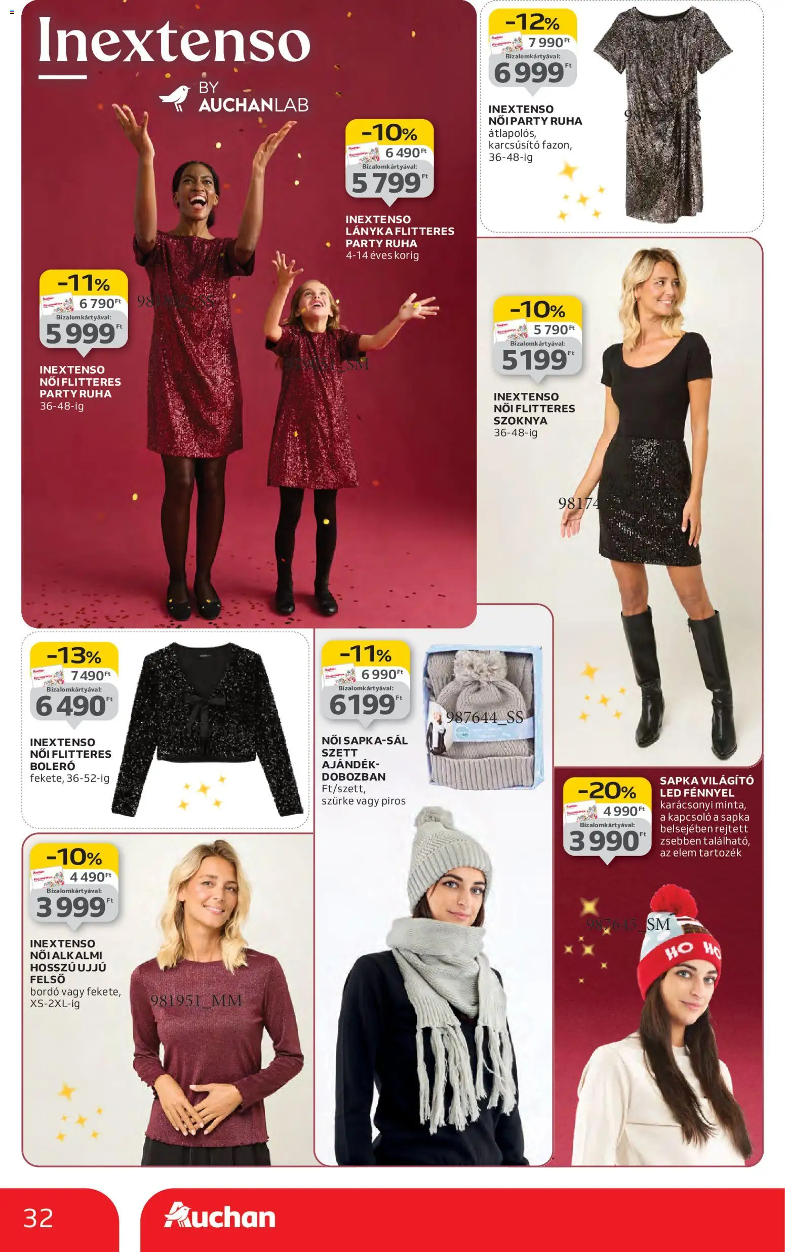 Auchan akciós ujság - amely érvényes a következő dátumtól: 13.11.2025 | Oldal: 32 | Termékek: Sapka, Boleró, Ruha, Szoknya