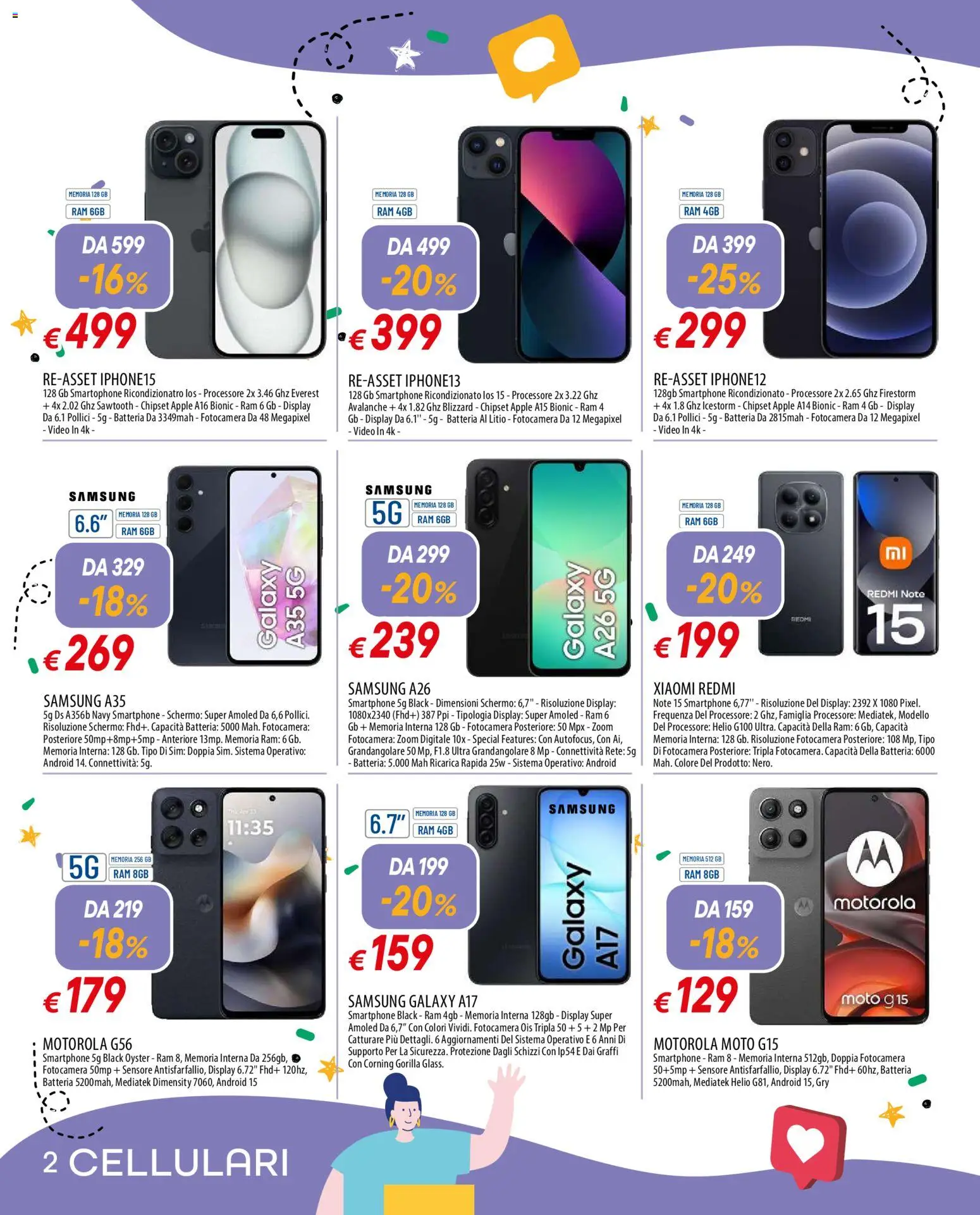 Volantino Famila del 23.03.2026 | Pagina: 2 | Prodotti: Xiaomi, Samsung Galaxy, Smartphone, Video