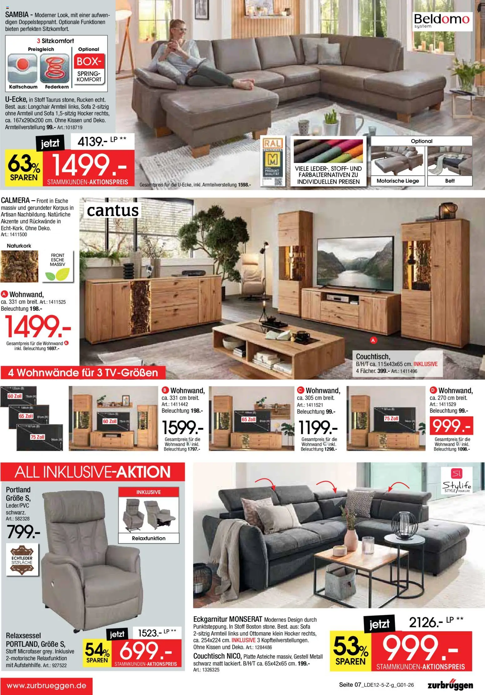 Zurbrüggen - Inventur-Verkauf – gültig ab 26.12.2025 | Seite: 7 | Produkte: Hocker, Relaxsessel, Bett, Kissen