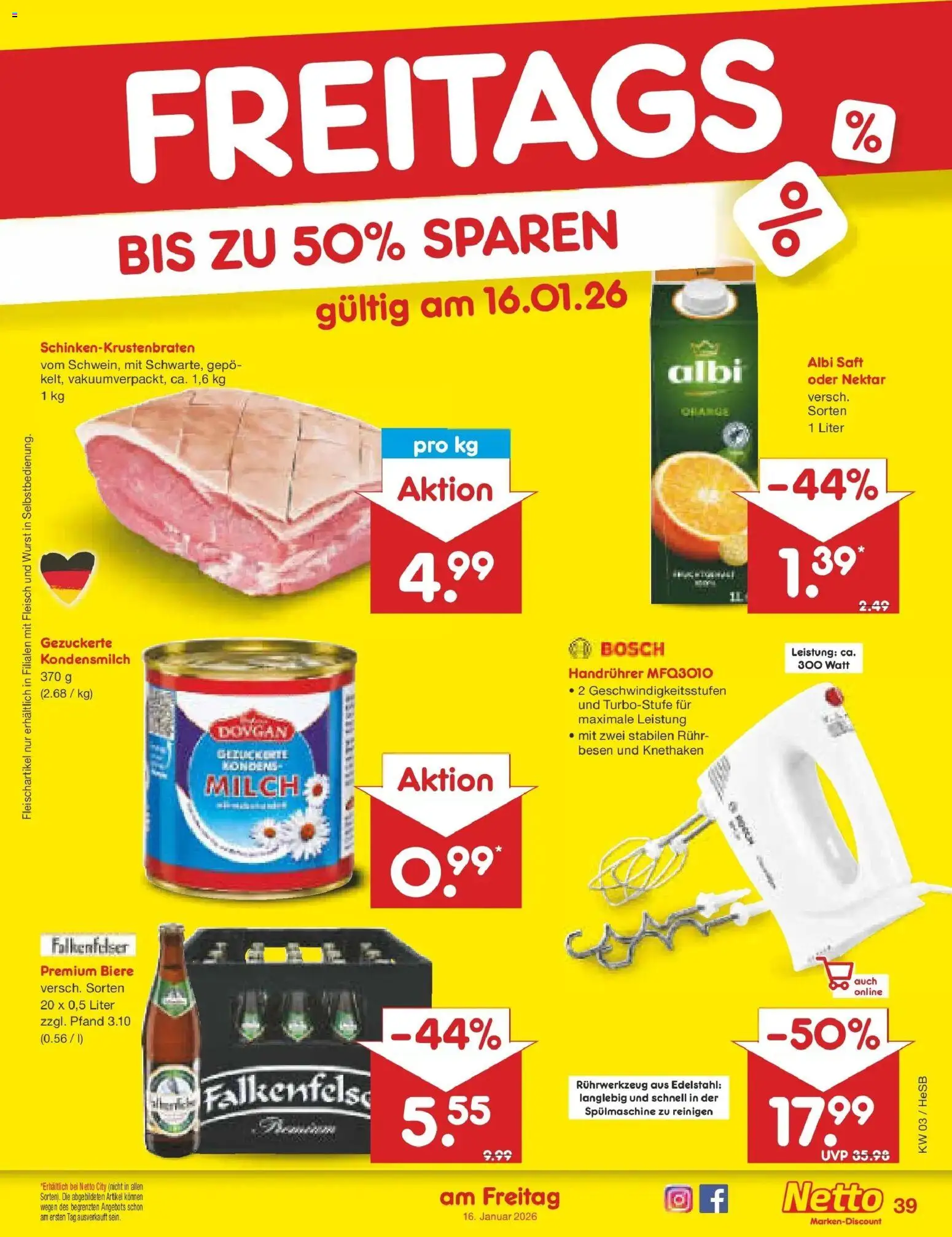 Netto Marken-Discount prospekt Hamburg	 – gültig ab 12.01.2026 | Seite: 43 | Produkte: Bosch, Milch, Wurst, Saft