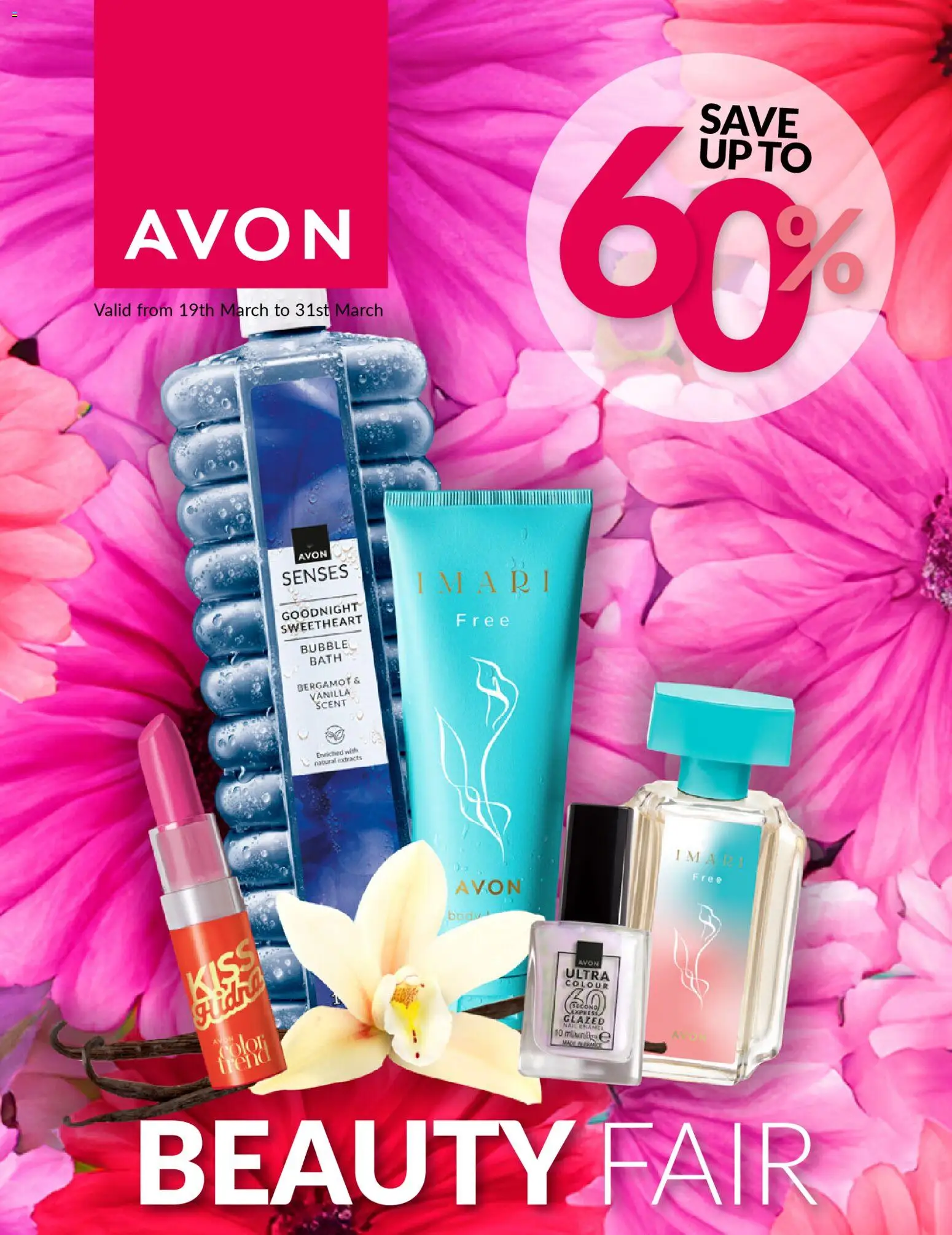 New Avon Beauty Fair catalogue – valid from 19.03.2026 | Page: 1 | Products: Bath, Perfume, Enamel, Lotion