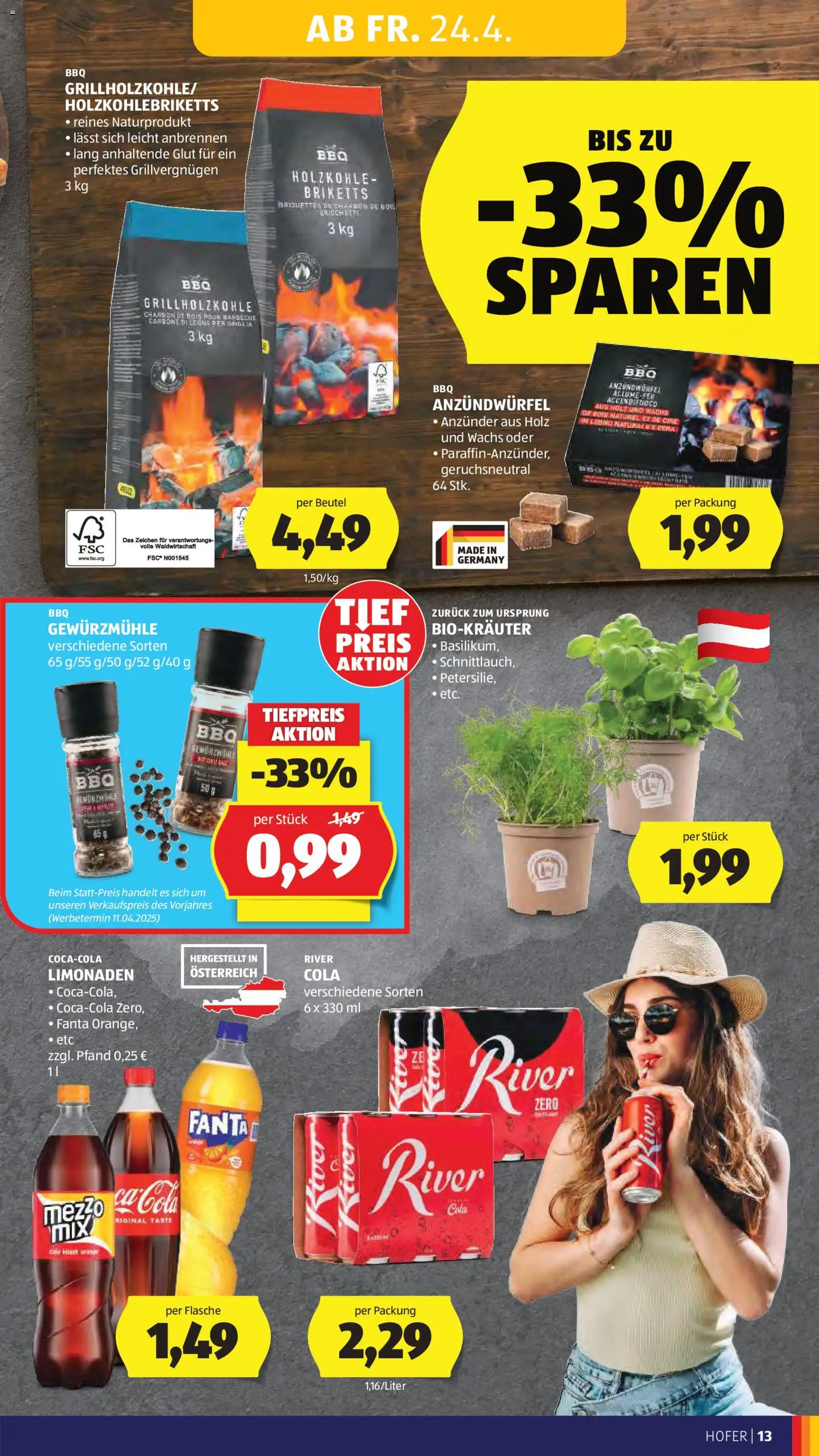 Hofer AT akciós ujság - amely érvényes a következő dátumtól: 24.04.2026 | Oldal: 15 | Termékek: Fanta, Cola, Bor