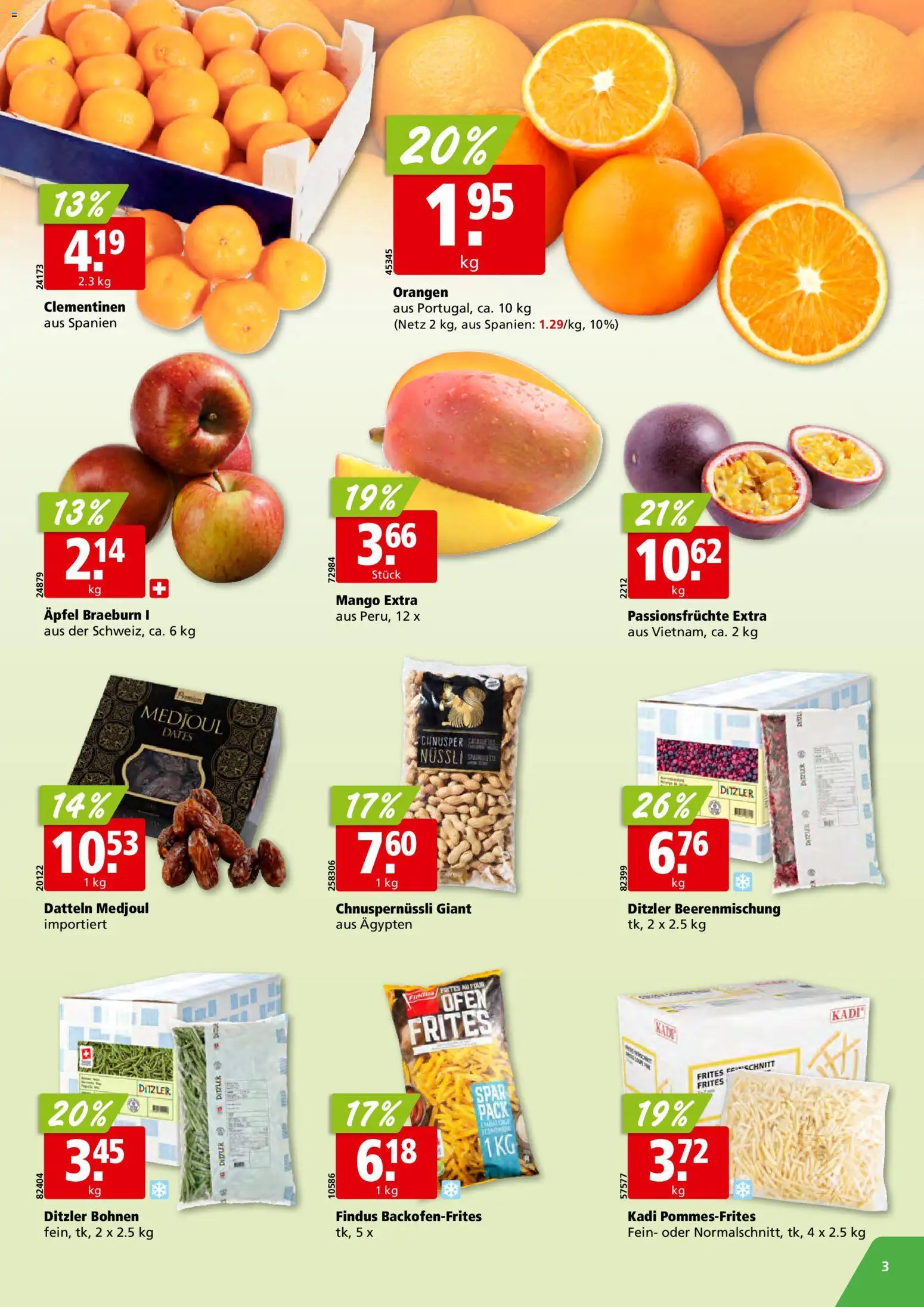 Aligro Aktionen Schlieren, Gossau SG, Frauenfeld, Rapperswil-Jona, Sargans, Bern, Brüttisellen, Pratteln, Emmen, Spreitenbach – gültig ab 15.12.2025 | Seite: 3 | Produkte: Äpfel, Orangen, Mango, Ofen