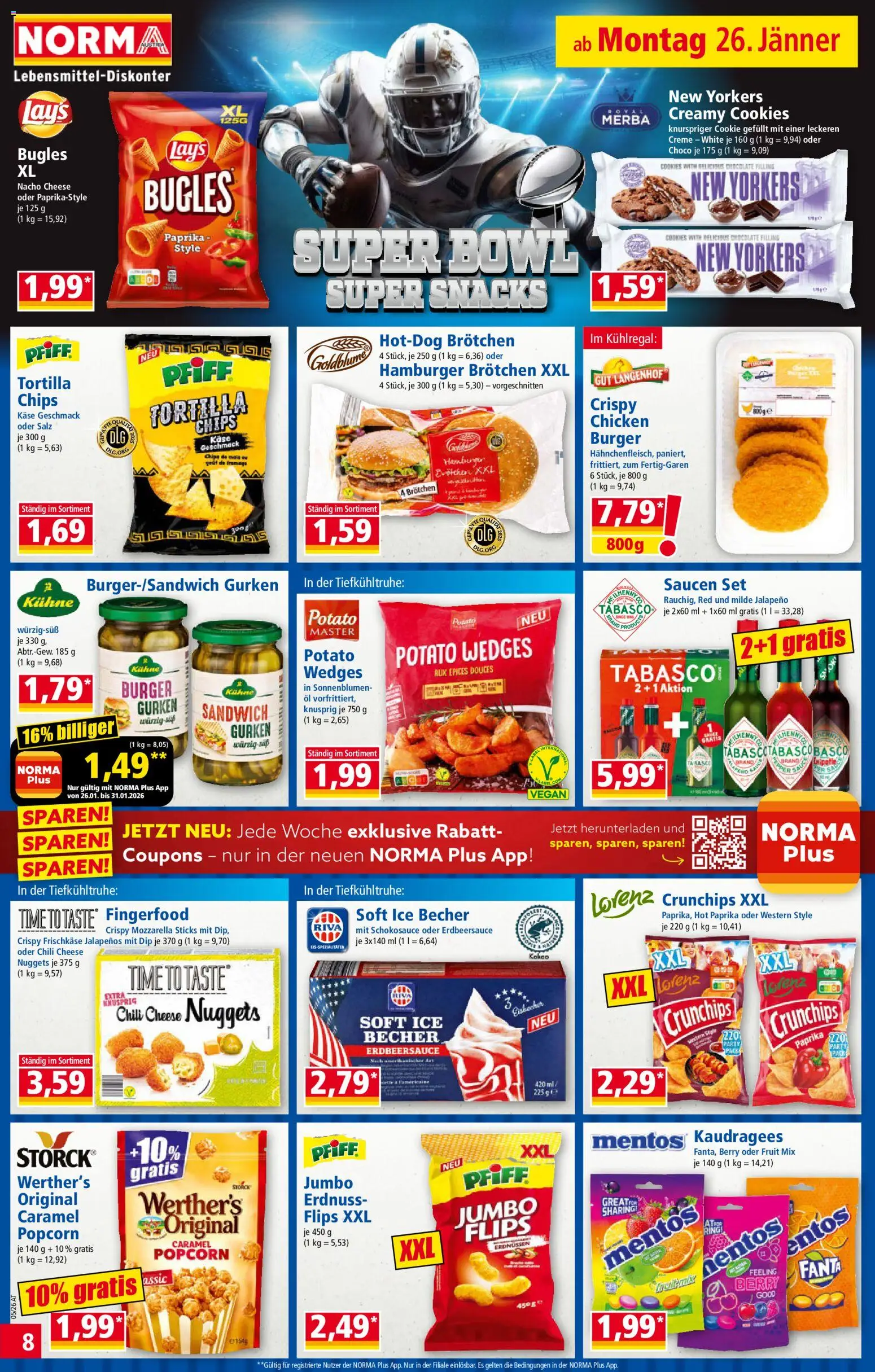 Norma Flugblatt gültig ab 26.01.2026 | Seite: 8 | Produkte: Chips, Chili, Käse, Creme