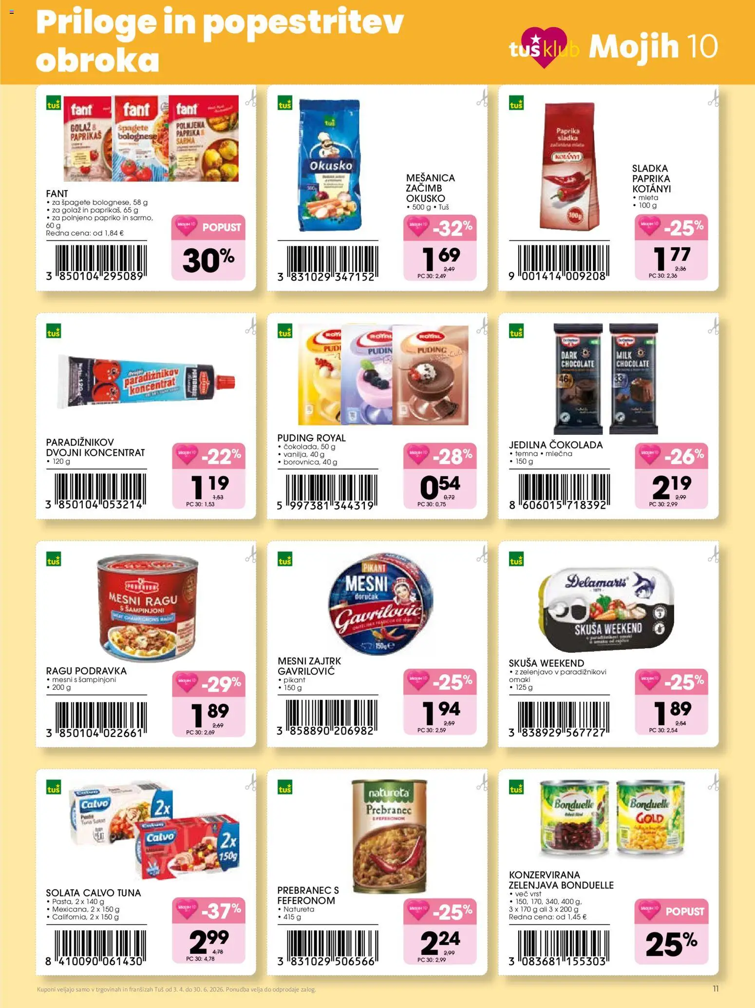 Novi Tuš katalog ponudbe – veljaven od 03.04.2026 | Stran: 11 | Izdelki: Puding, Tuna, Cokolada, Zelenjava