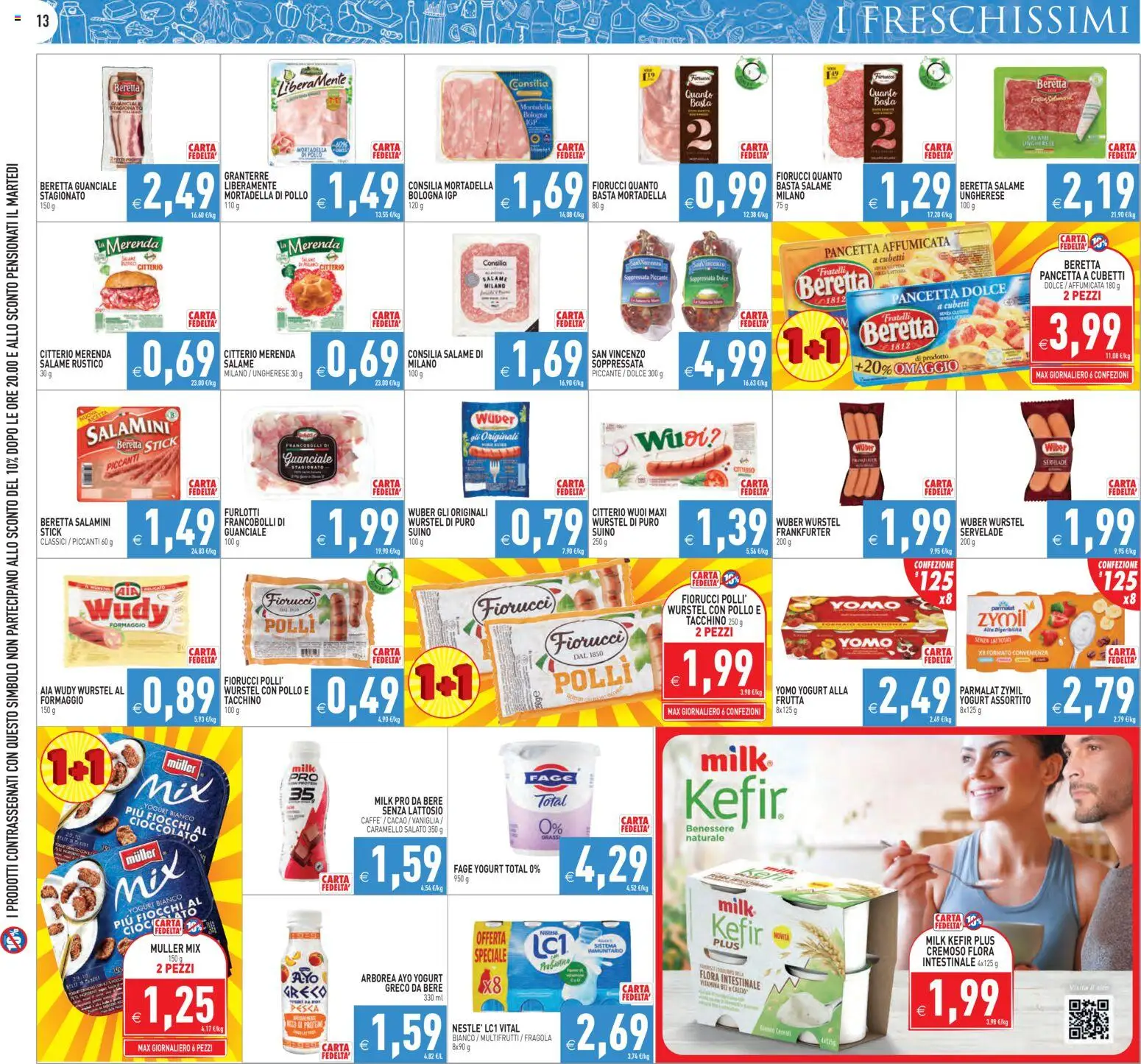 Volantino PIM Supermercati del 13.02.2026 | Pagina: 13 | Prodotti: Yogurt, Mortadella, Cacao, Guanciale