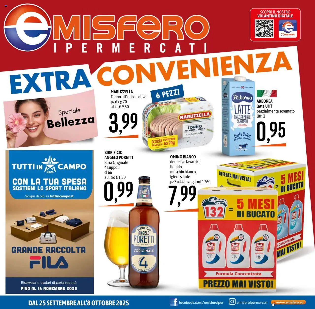 Volantino Emisfero del 25.09.2025 | Pagina: 1 | Prodotti: Birra, Latte, Lavatrice, Tonno
