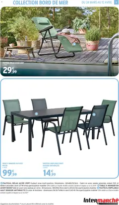 Intermarché - Prévisualisation de TABLE A MANGER EN ACIER 180CM, Table en acier avec plateau en verre - Dimensions: 180x90x74cm dont 2,20 € d'éco-participation mobilier valide à partir de 24.03.2026 | Page: 9 | Produits: Plateau, Fauteuil, Table, Cadre