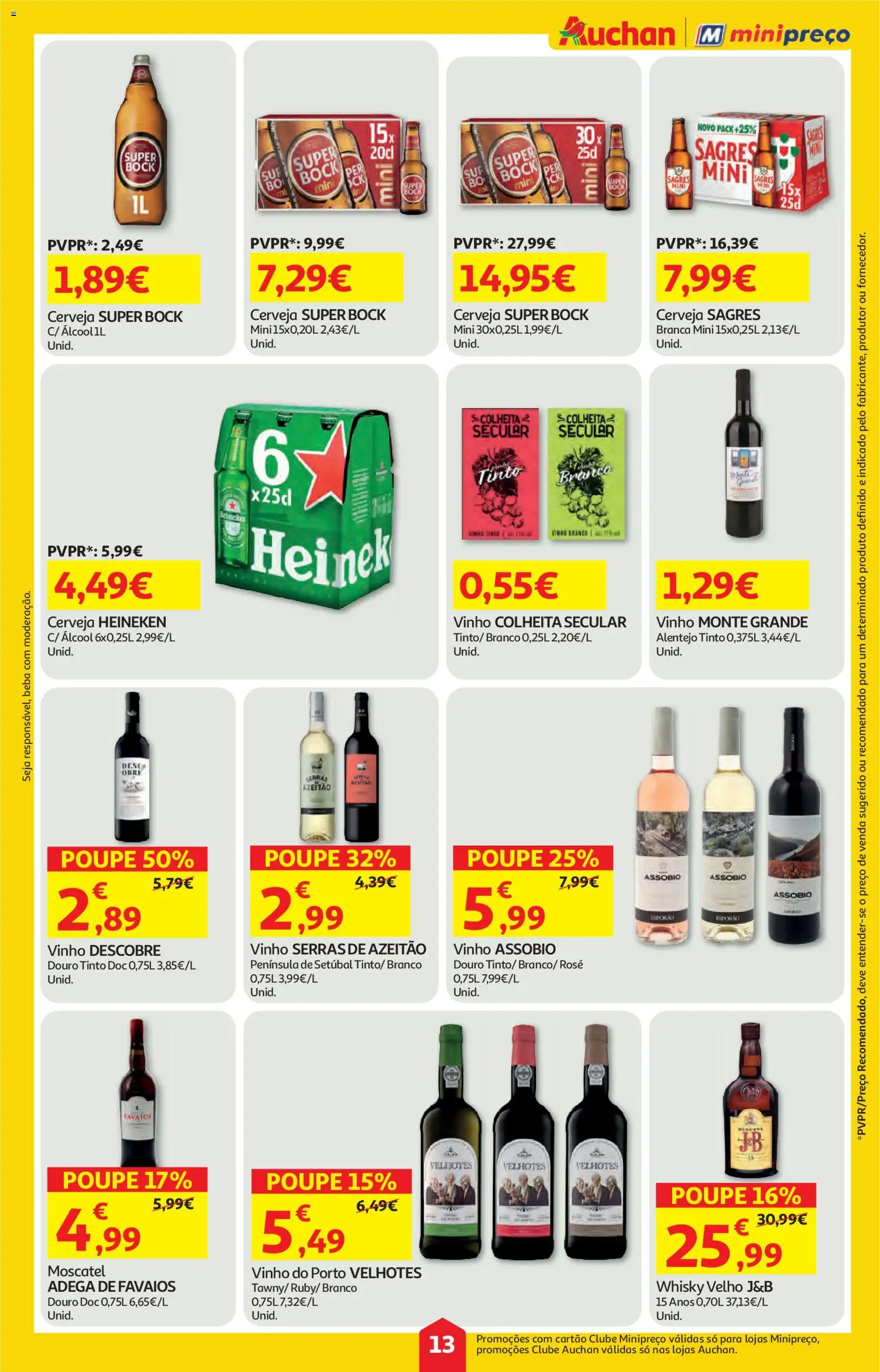 Auchan folheto │ válido de 08.01.2026 | Página: 13 | Produtos: Whisky, Super bock, Vinho, Cerveja