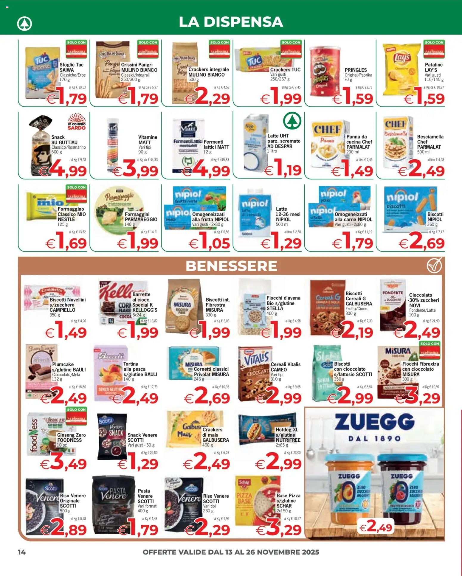 Volantino Eurospar del 13.11.2025 | Pagina: 14 | Prodotti: Riso, Patatine, Panna, Fiocchi