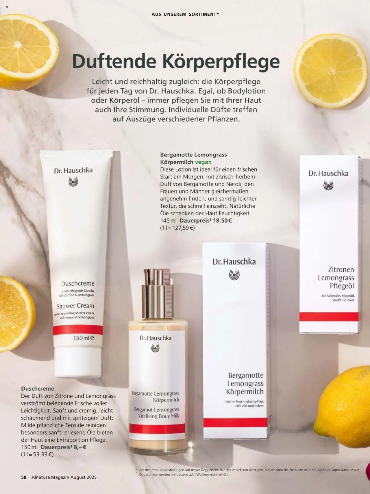 Alnatura Prospekt - gültig ab dem 01.08.2025 | Seite: 58 | Produkte: Körpermilch, Duschcreme, Body Milk, Zitronen