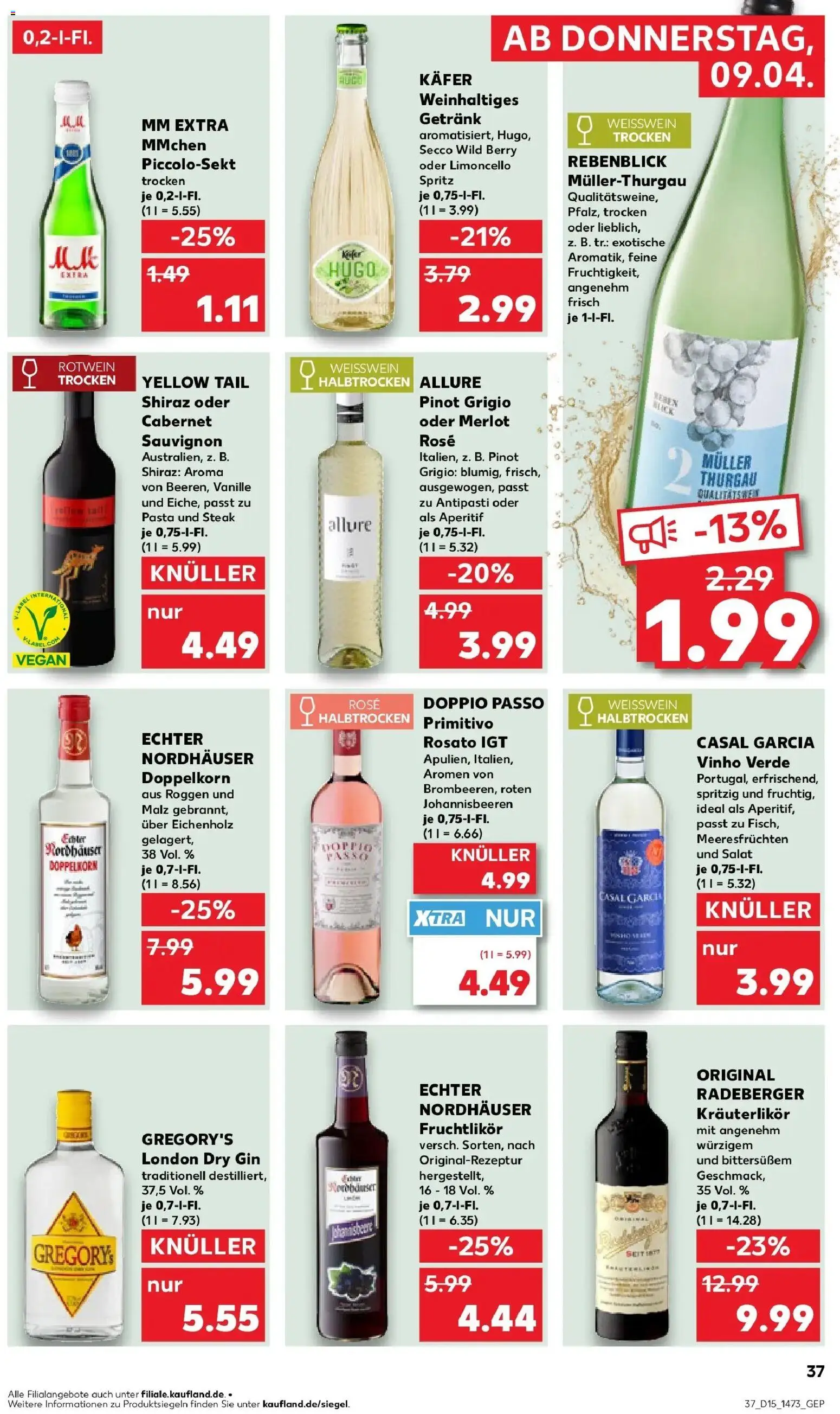 Kaufland Prospekt Finsterwalde	 – gültig ab 08.04.2026 | Seite: 37 | Produkte: Weißwein halbtrocken, Merlot, Limoncello, Salat