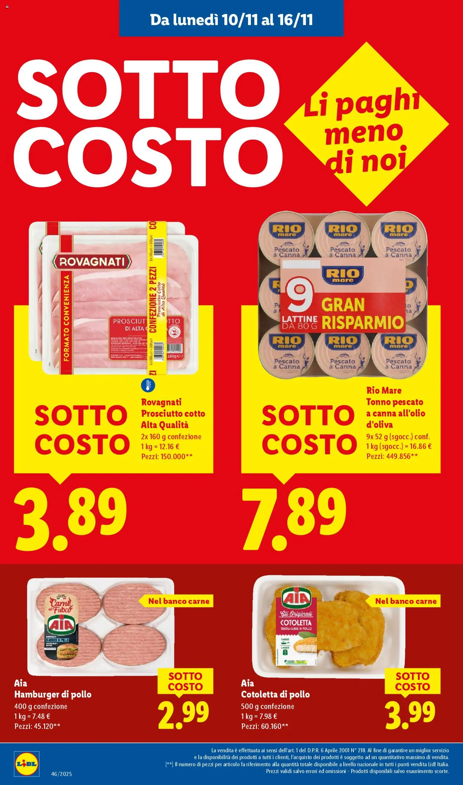 Volantino Lidl del 10.11.2025 | Pagina: 2 | Prodotti: Prosciutto Cotto, Pollo, Prosciutto, Tonno