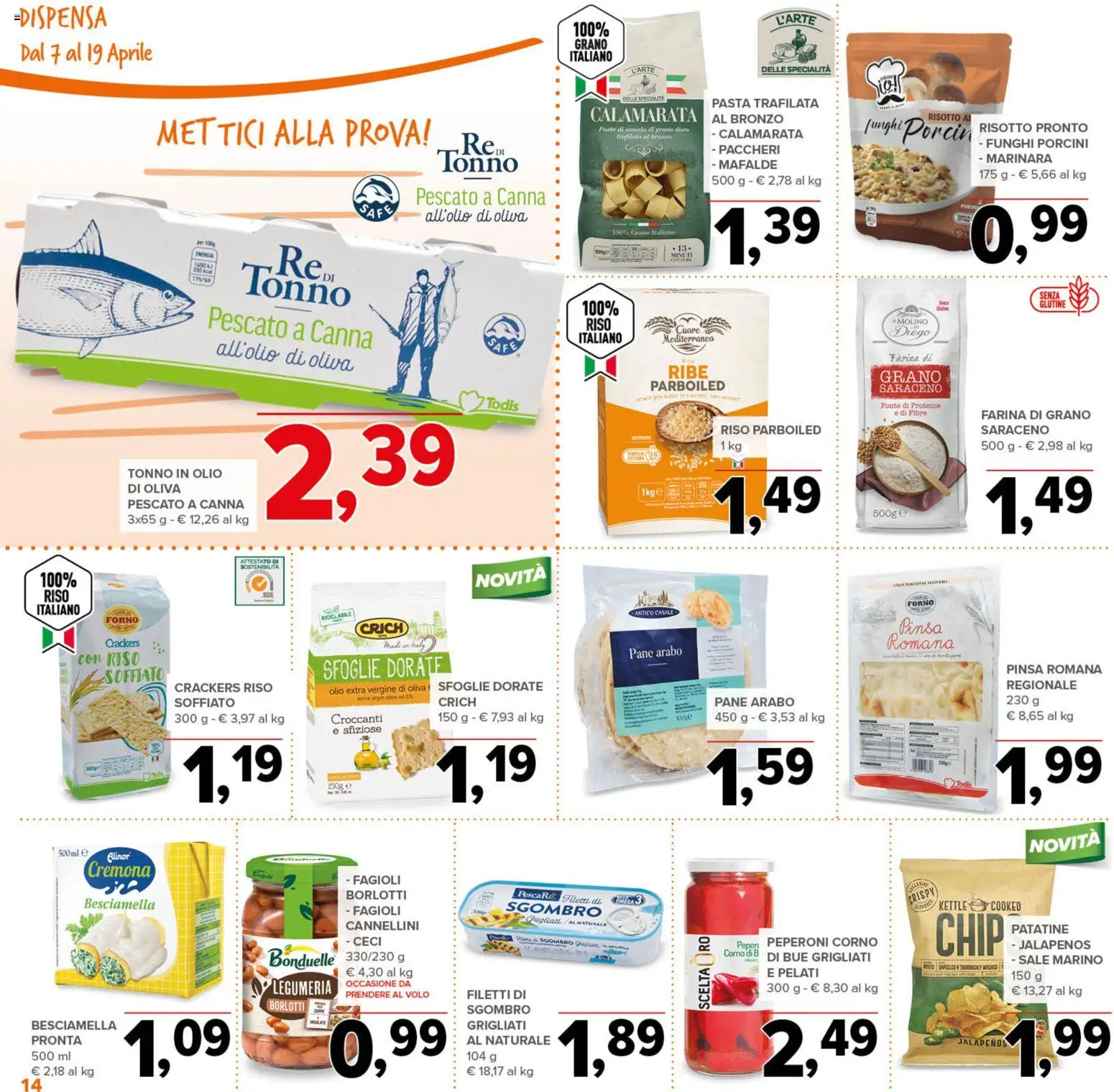 Volantino Todis del 07.04.2026 | Pagina: 14 | Prodotti: Farina, Pasta, Funghi, Crackers