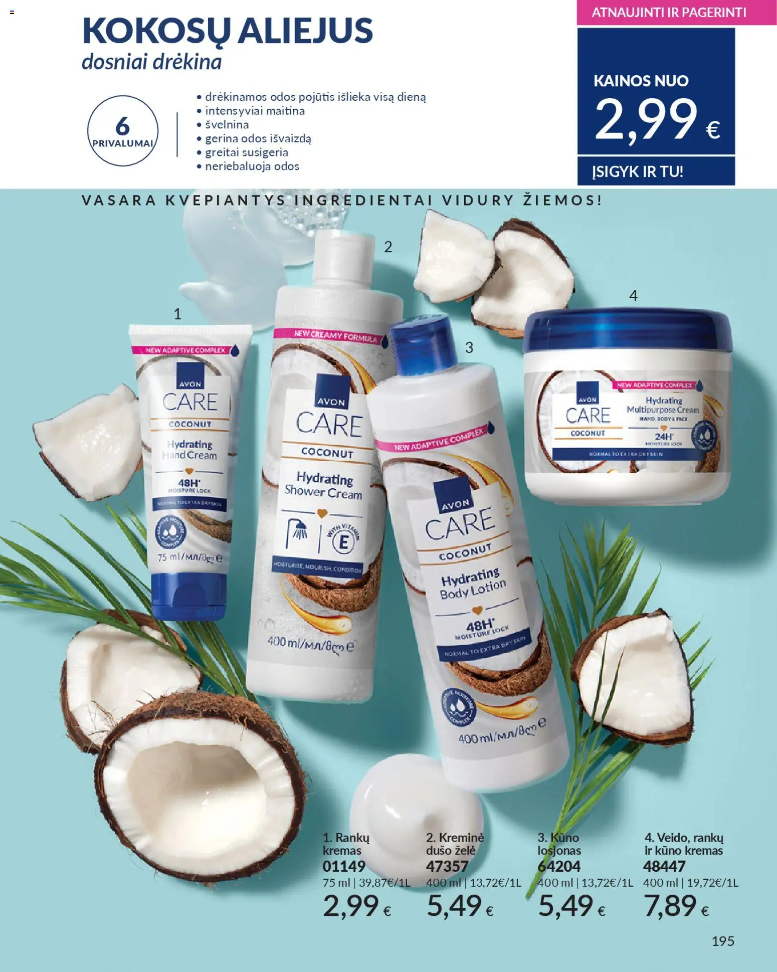 AVON akcijos nuo 01.01.2026 | Puslapis: 195 | Prekių: Kremas, Aliejus, Kūno kremas, Dušo želė