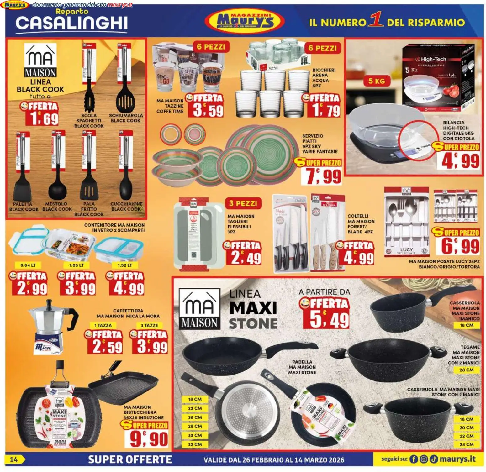 Volantino Maury's del 26.02.2026 | Pagina: 14 | Prodotti: Paletta, Contenitore, Casseruola, Ciotola