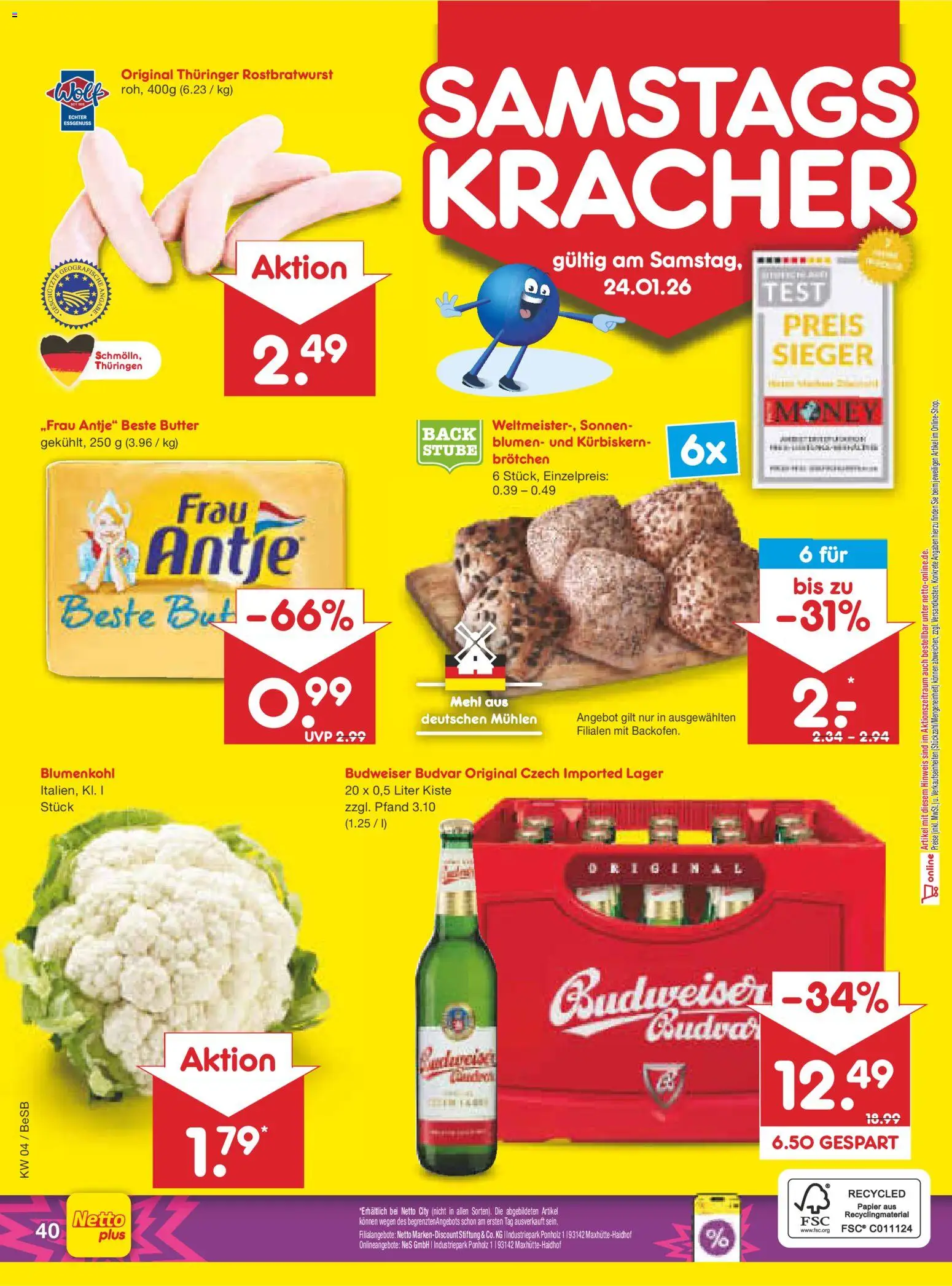 Netto Marken-Discount Prospekt 	 – gültig ab 19.01.2026 | Seite: 50 | Produkte: Mehl, Butter, Blumenkohl, Budweiser