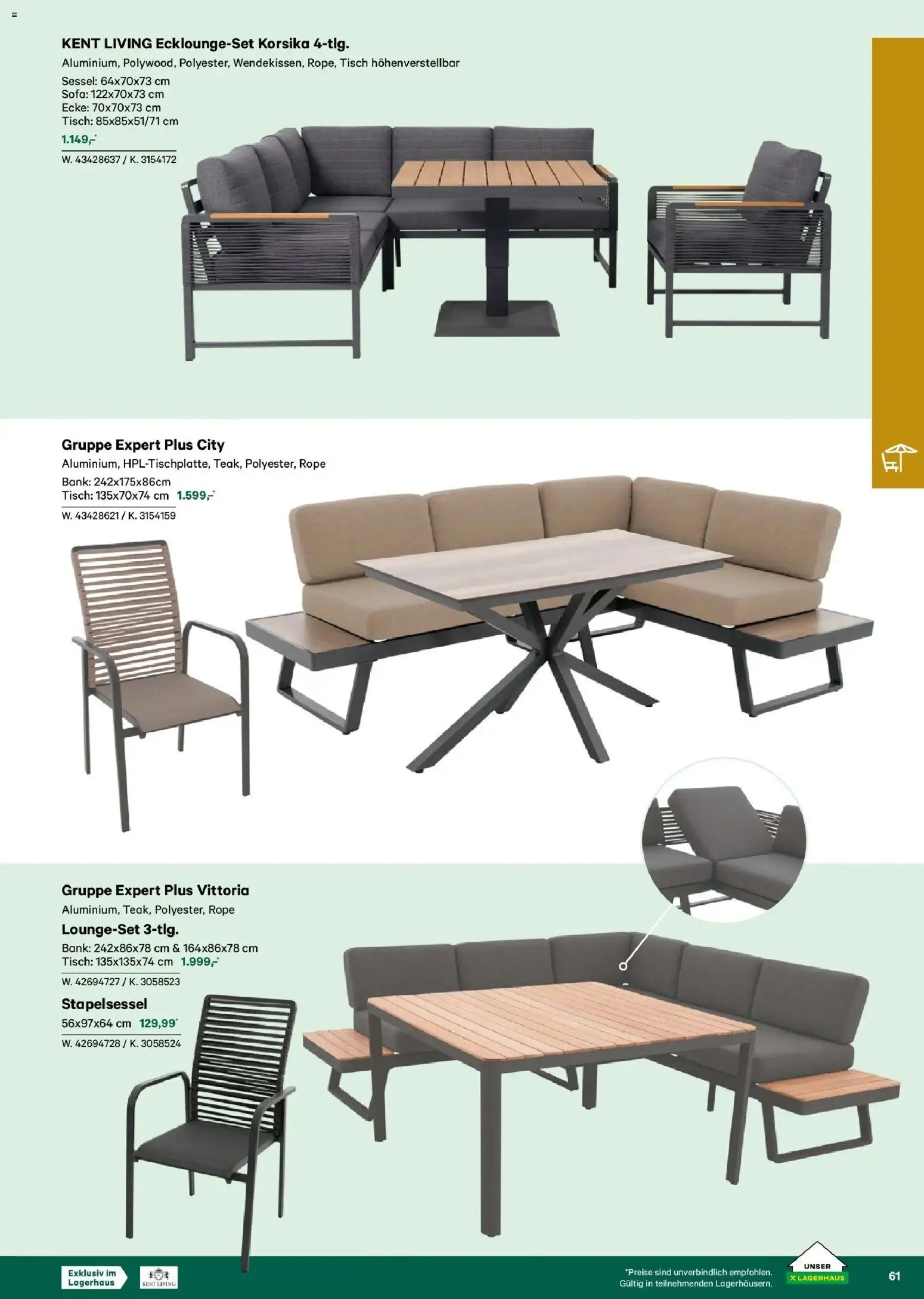 Lagerhaus Garten & Freizeit Katalog 2026 - Innsbruck, Böheimkirchen gültig ab 01.03.2026 | Seite: 61 | Produkte: Sofa, Sessel, Tisch